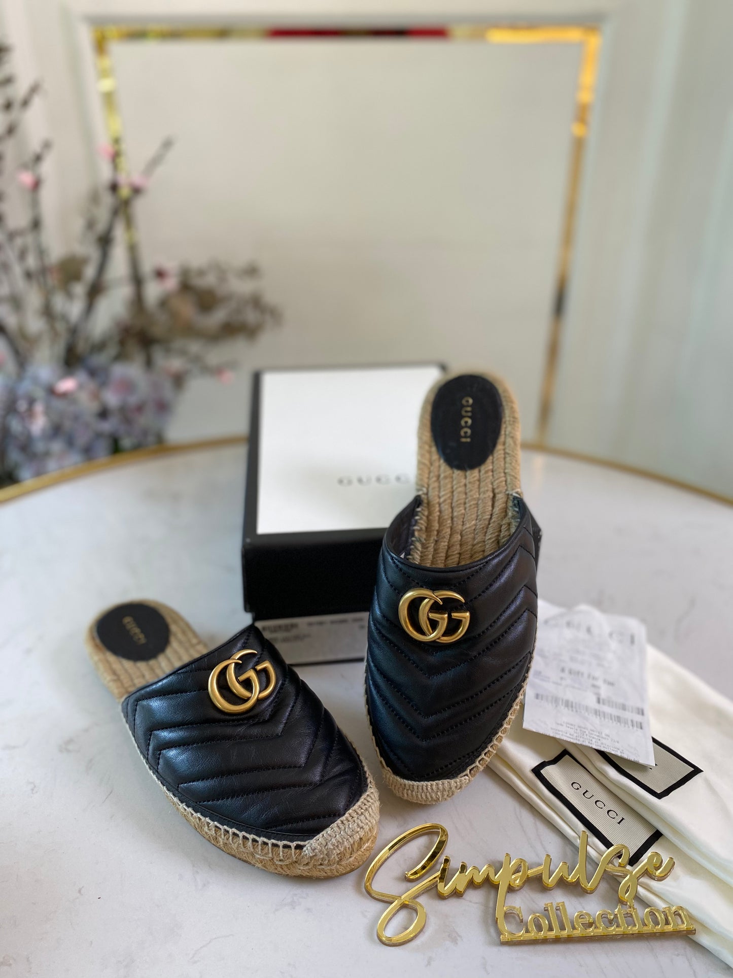 G Marmont Black Leather Slides