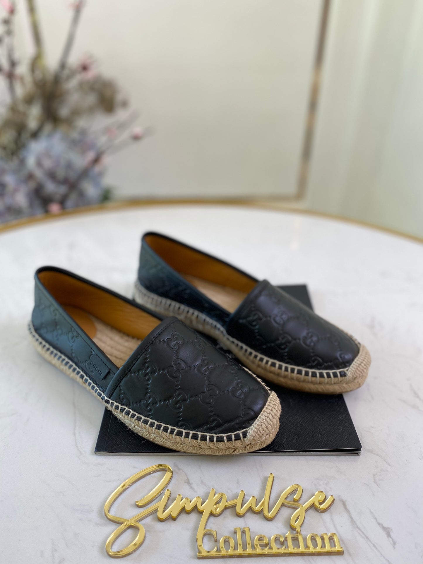 G Leather Black Espadrile