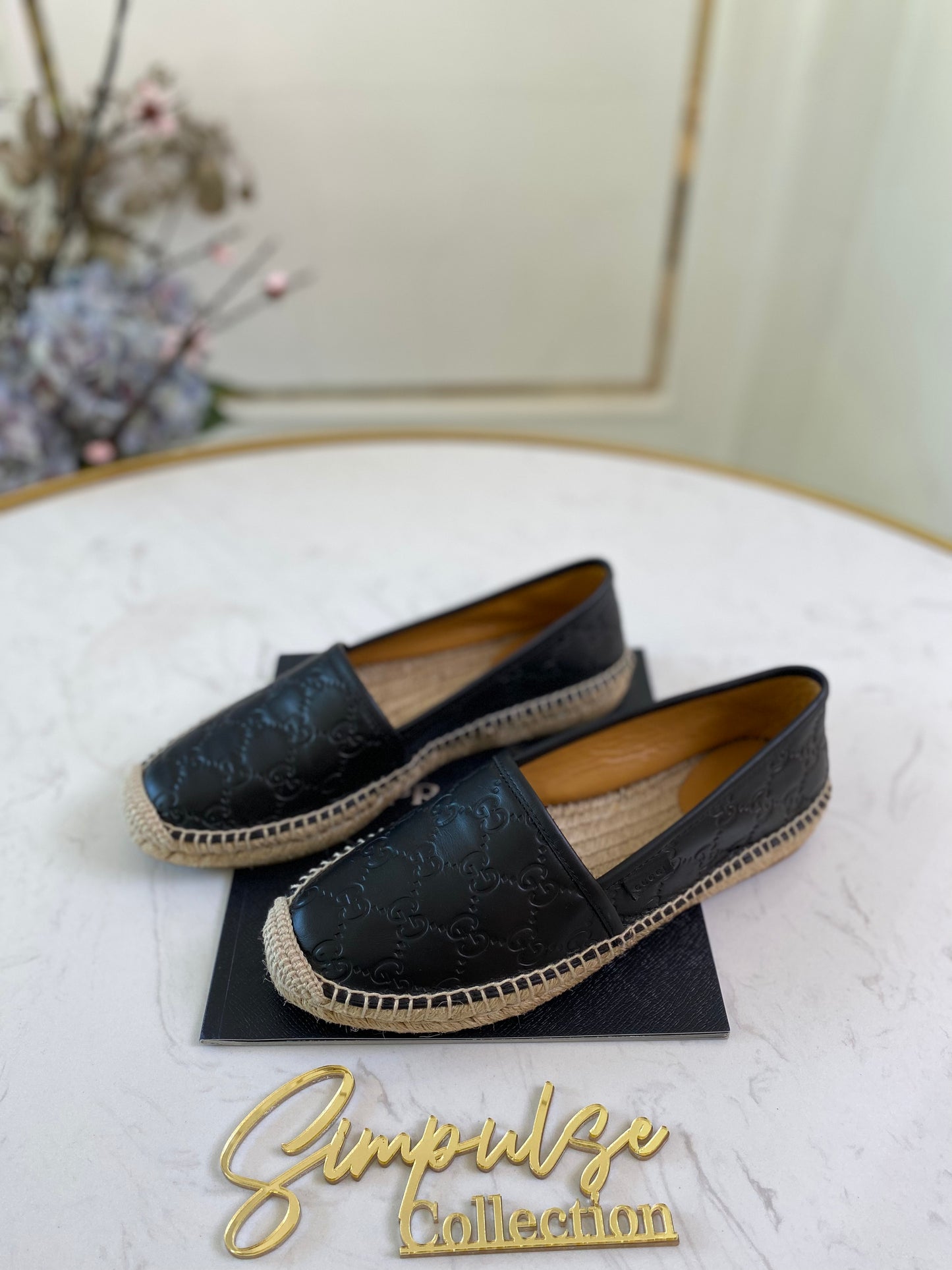 G Leather Black Espadrile