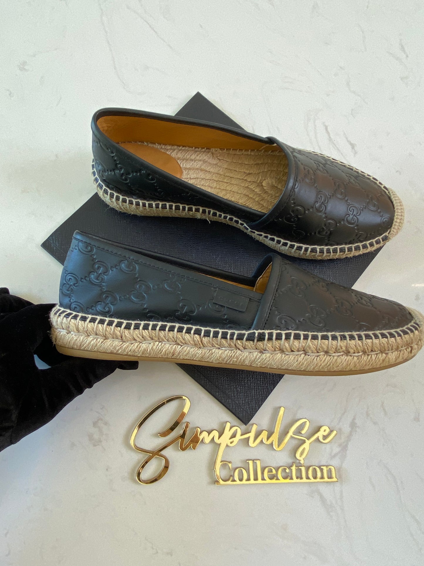G Leather Black Espadrile