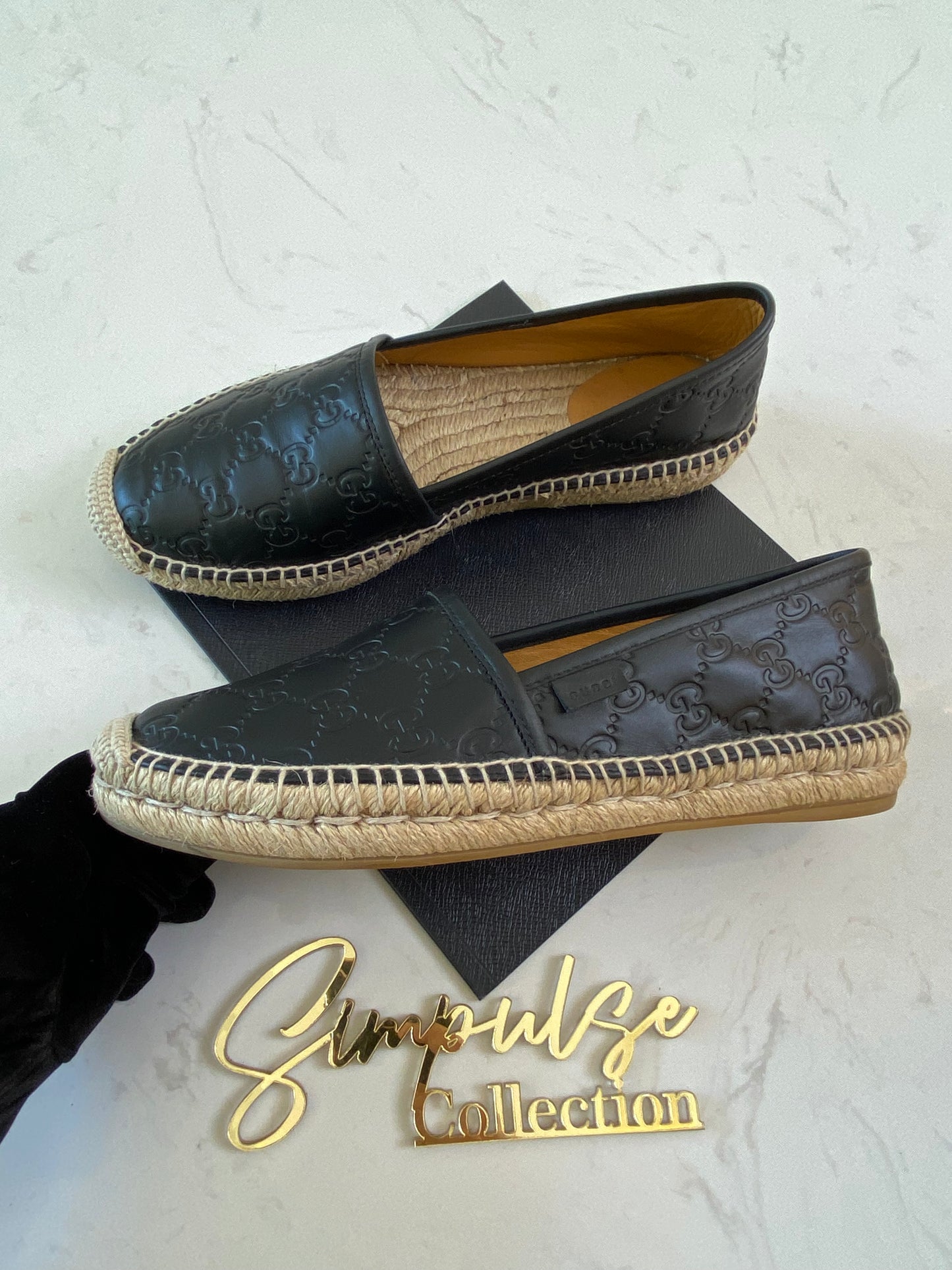 G Leather Black Espadrile