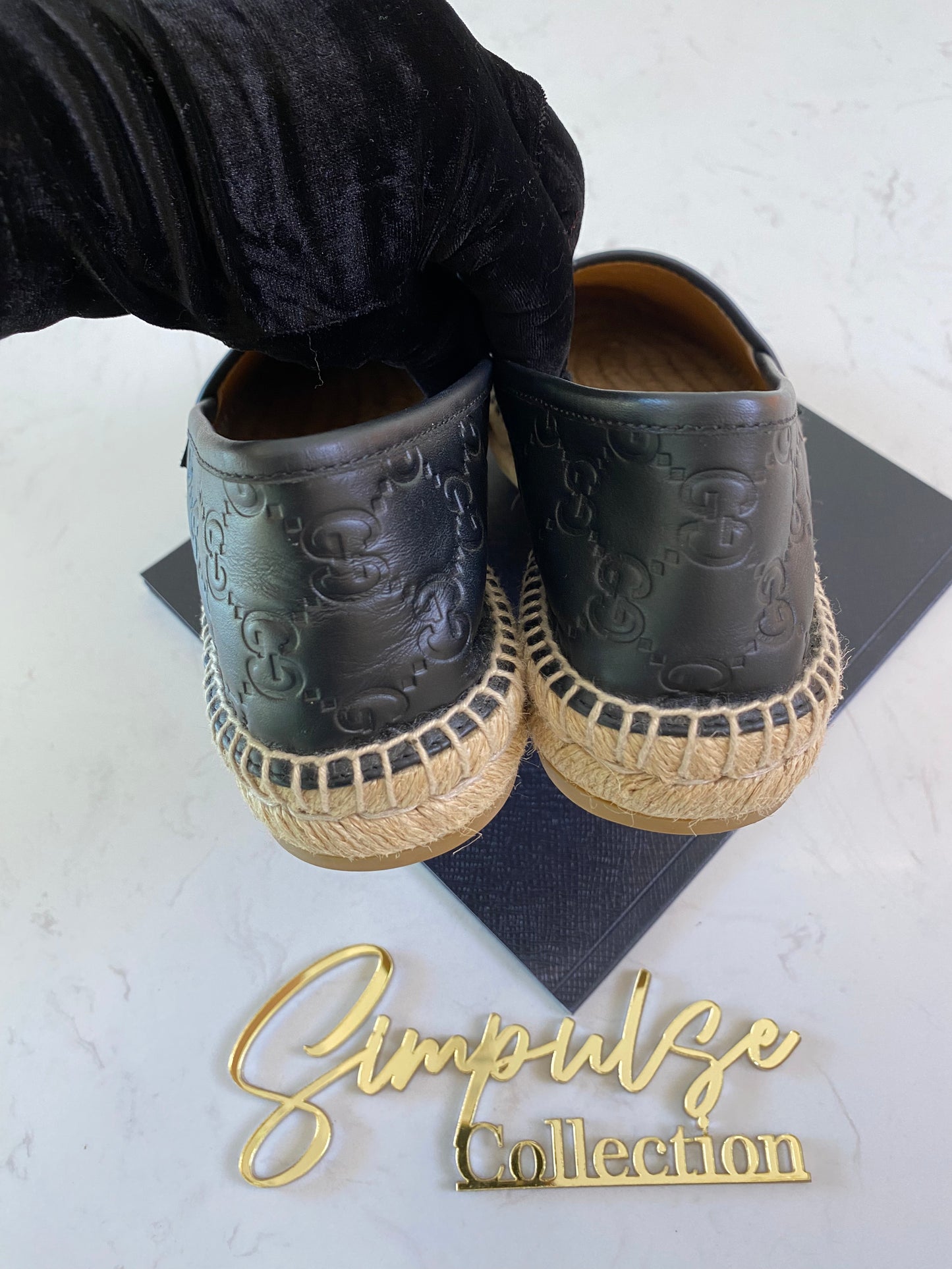 G Leather Black Espadrile