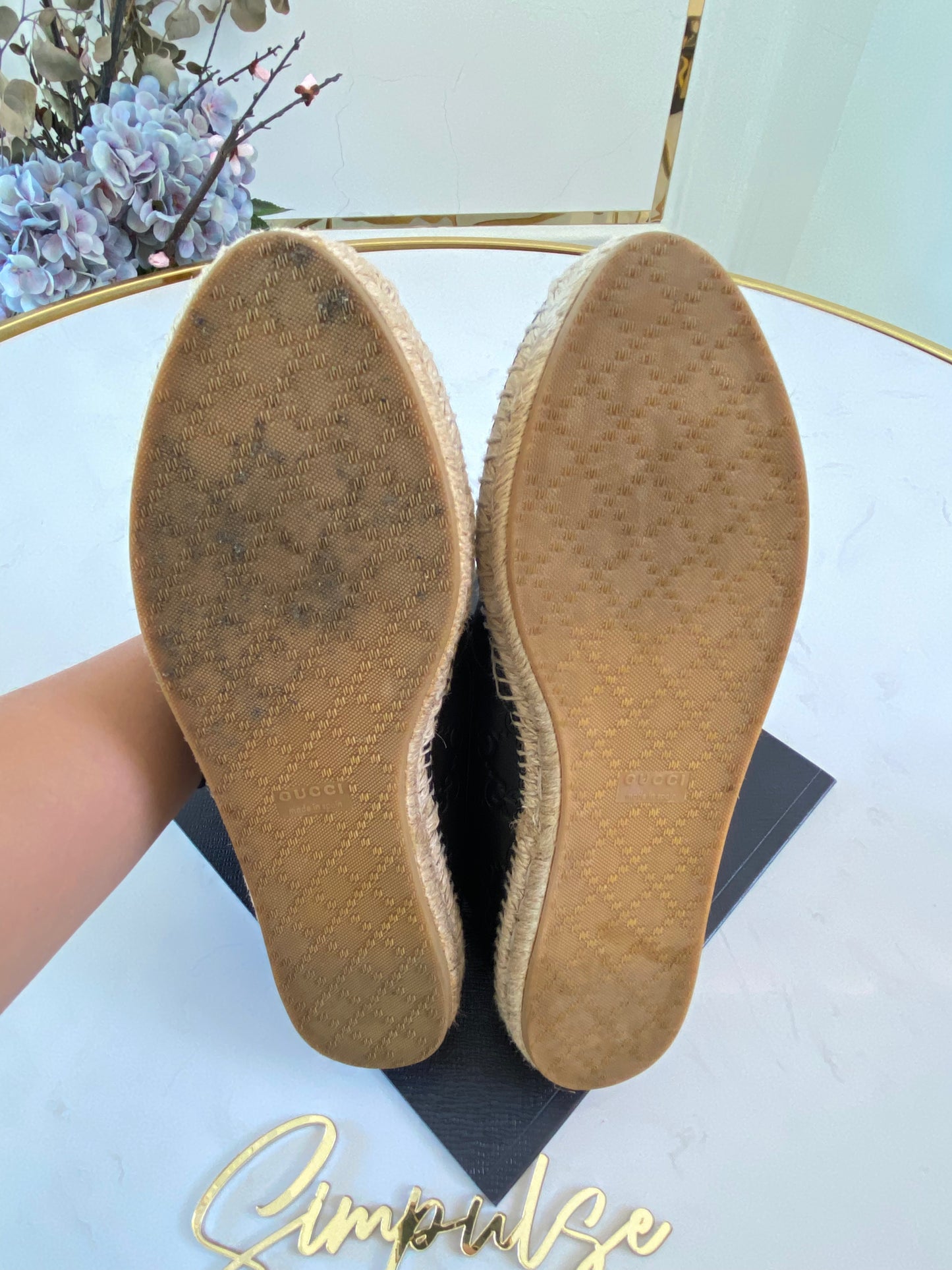 G Leather Black Espadrile