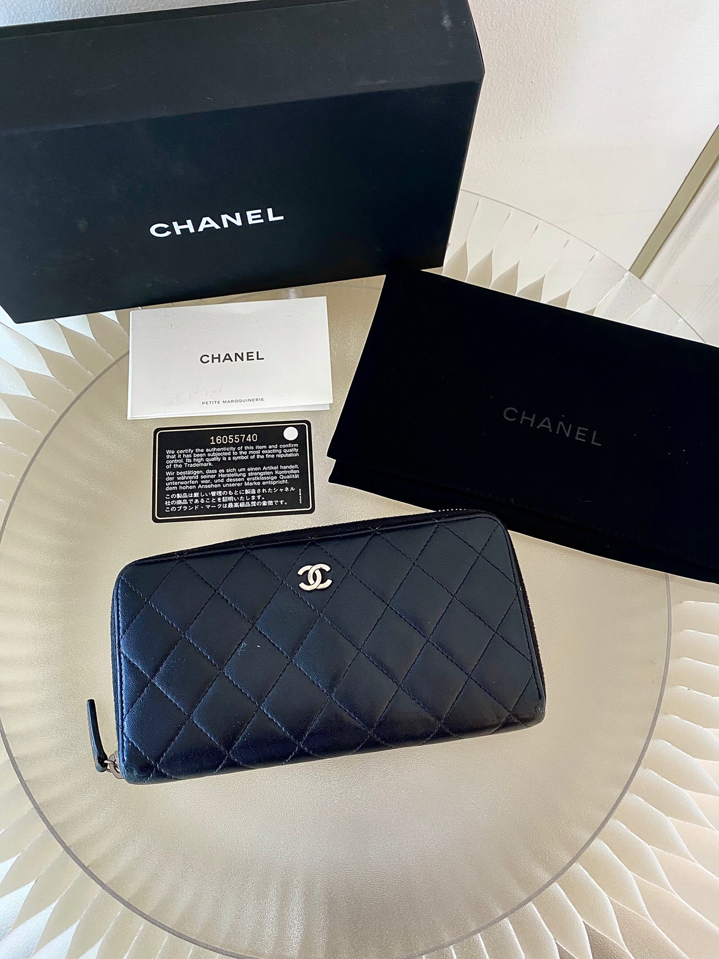 Black Lambskin Long Zippy Wallet