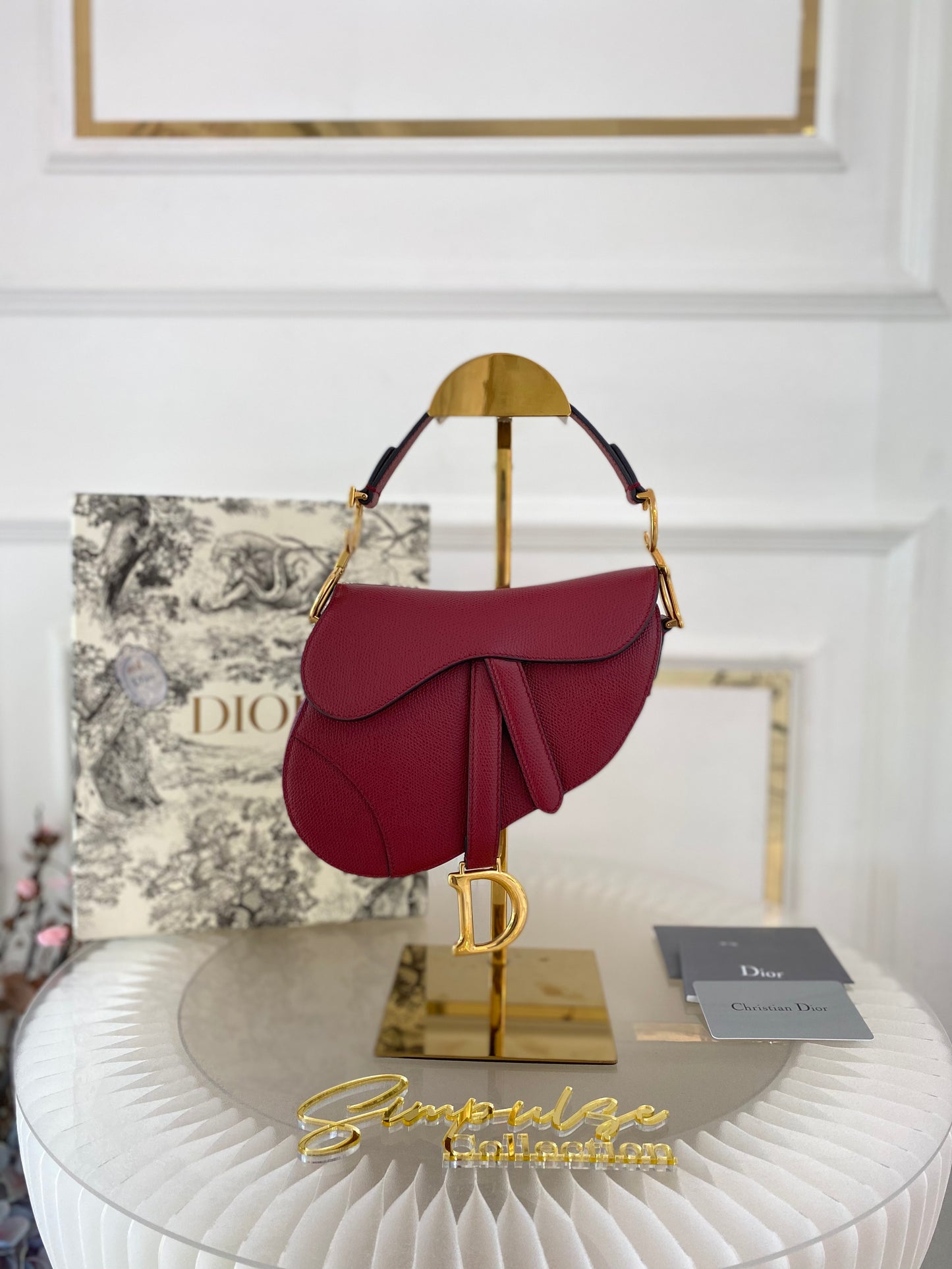 CD Red Mini Saddle Grained Leather GHW