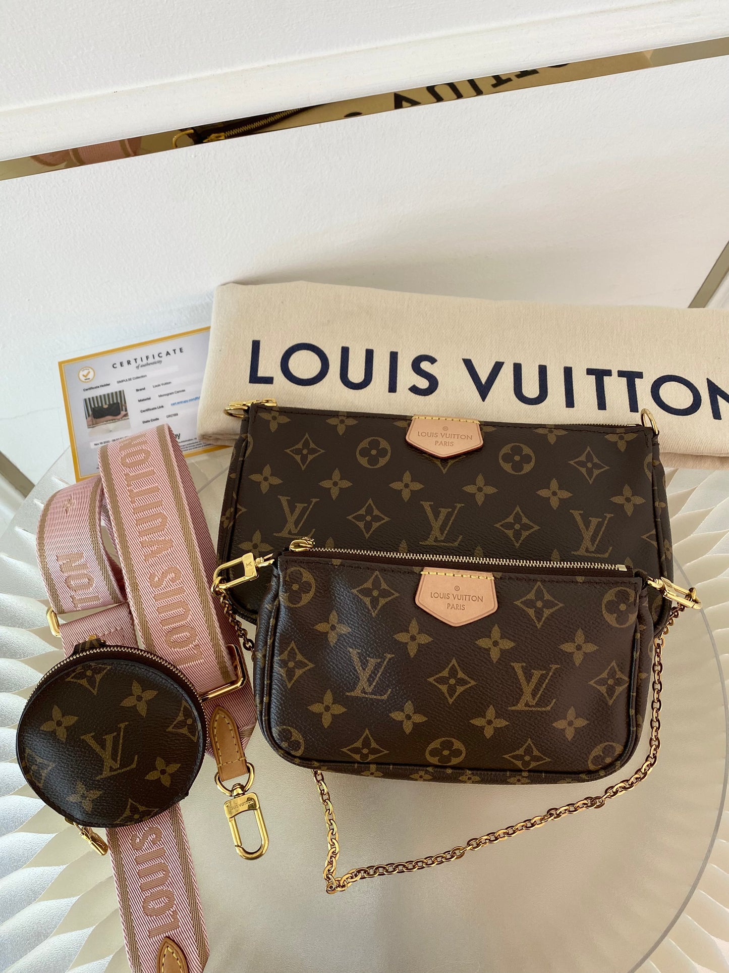 LOUIS VUITTON Multi Pochette Monogram Pink Strap