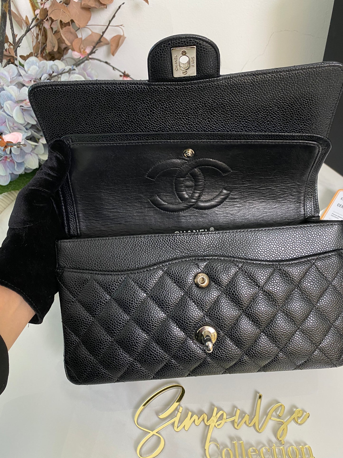 Classic Medium Double Flap Caviar SHW
