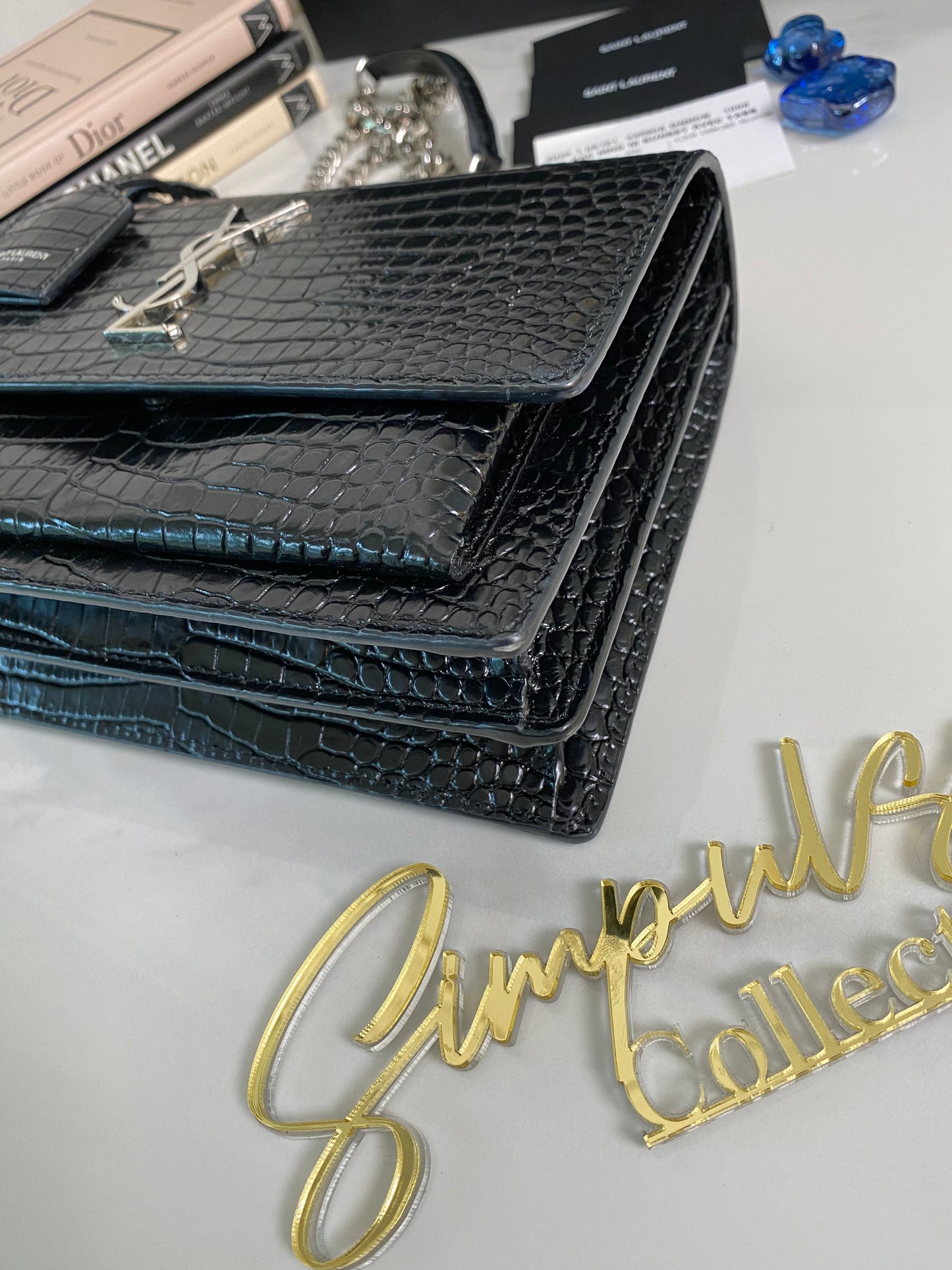 Y S L Sunset Medium Croc Embossed