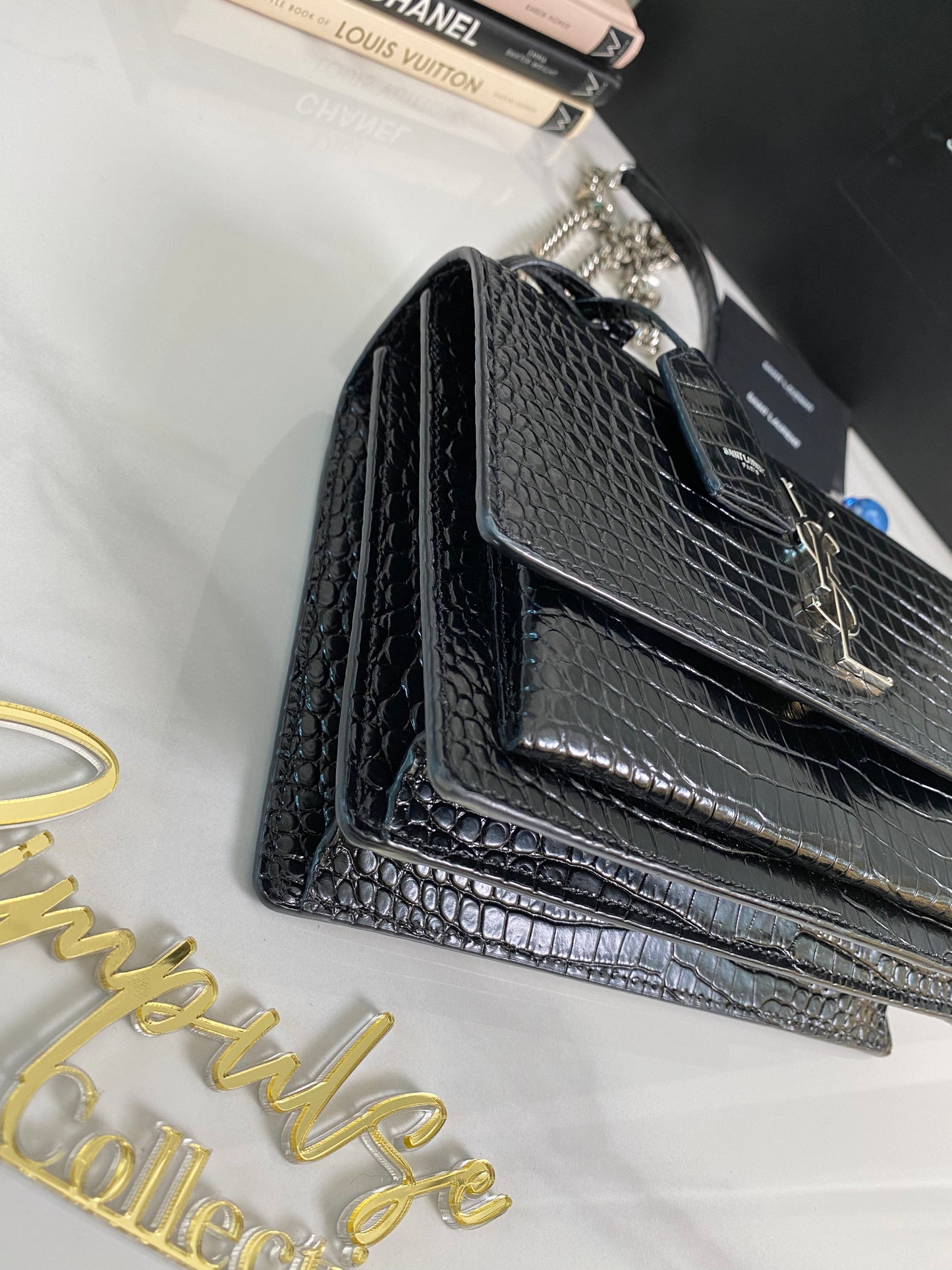 Y S L Sunset Medium Croc Embossed
