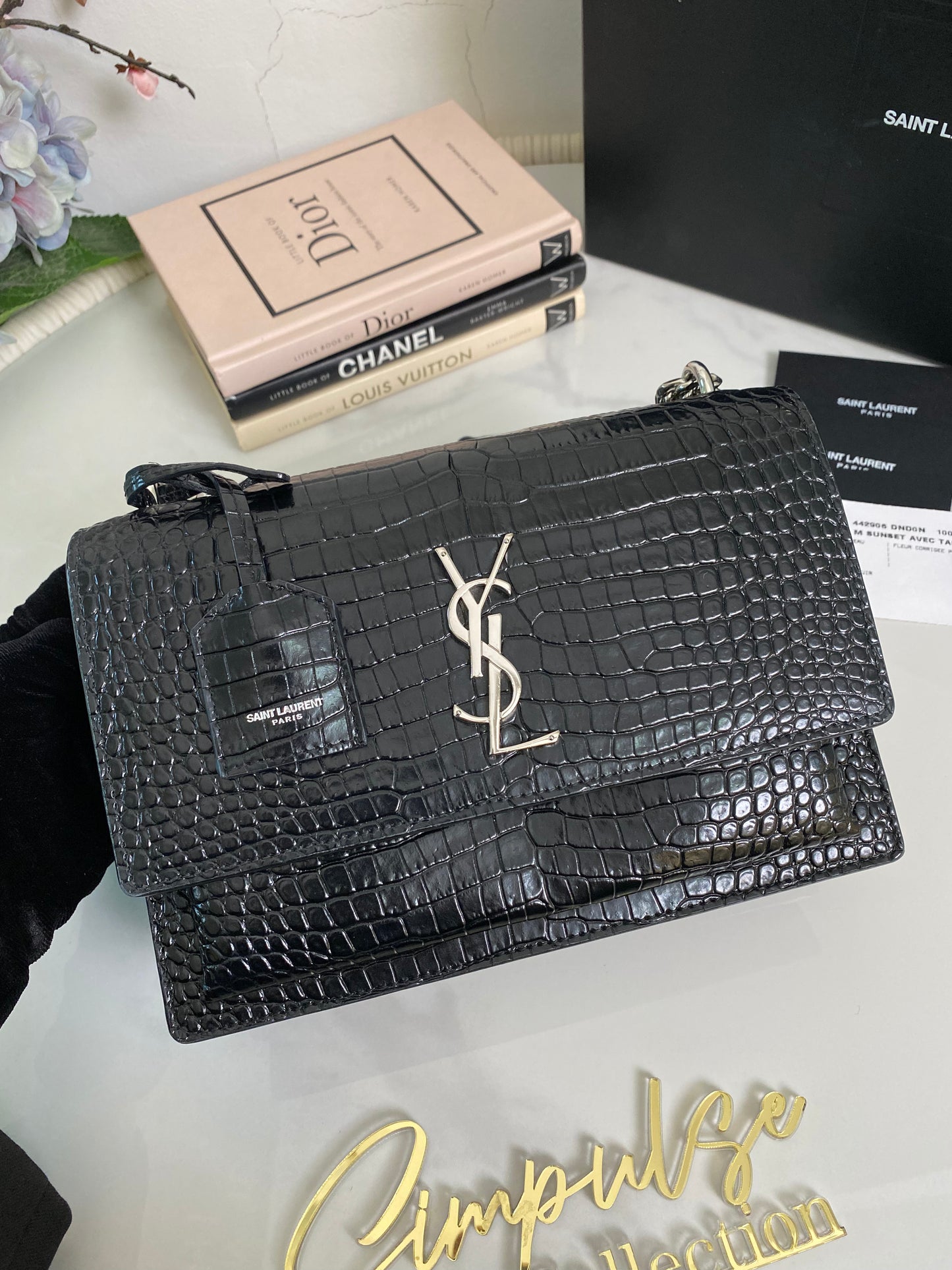Y S L Sunset Medium Croc Embossed