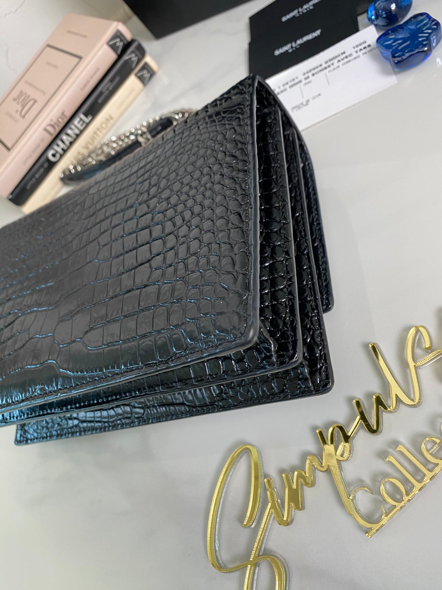 Y S L Sunset Medium Croc Embossed