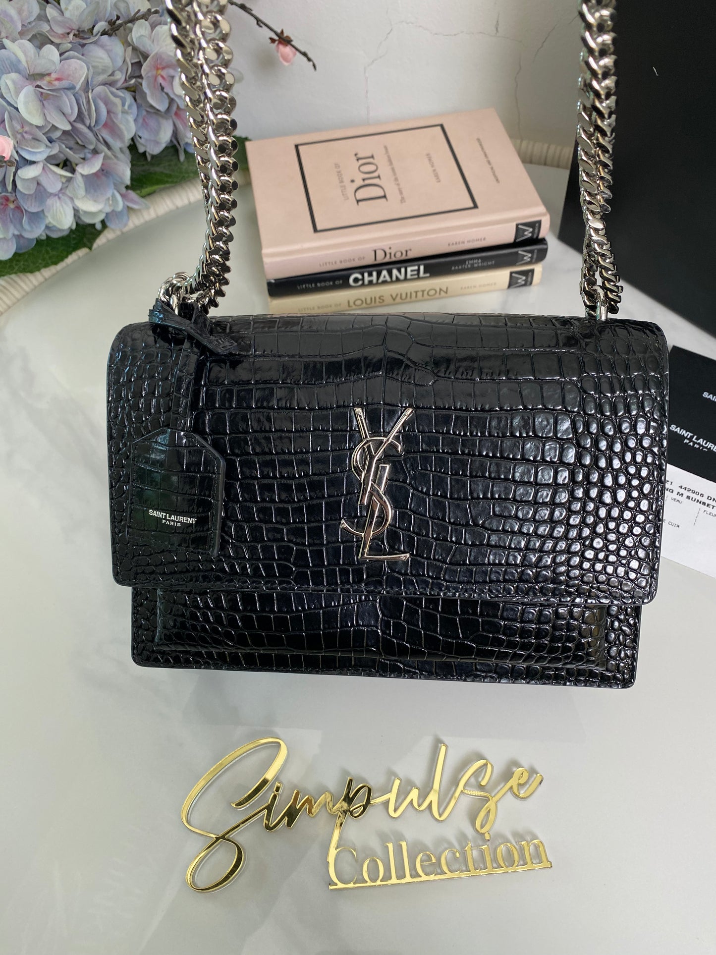 Y S L Sunset Medium Croc Embossed