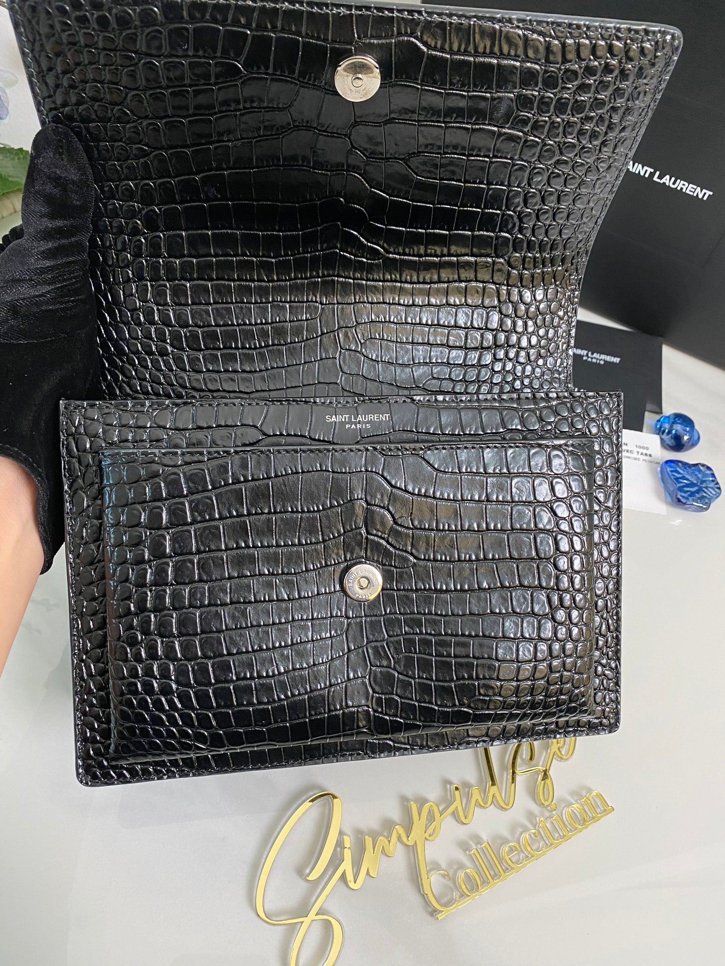 Y S L Sunset Medium Croc Embossed