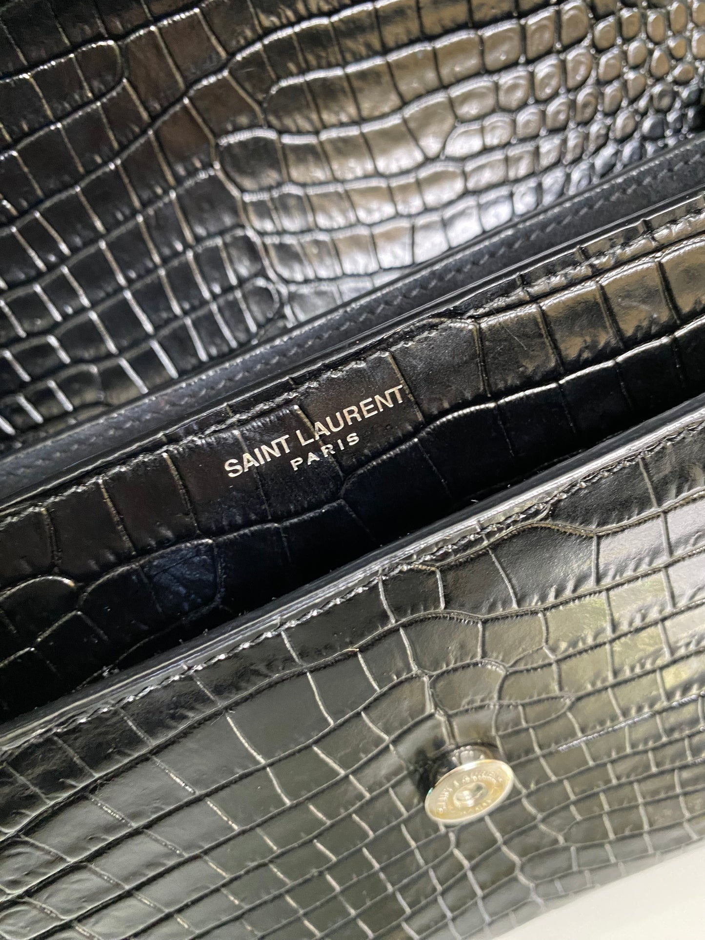 Y S L Sunset Medium Croc Embossed