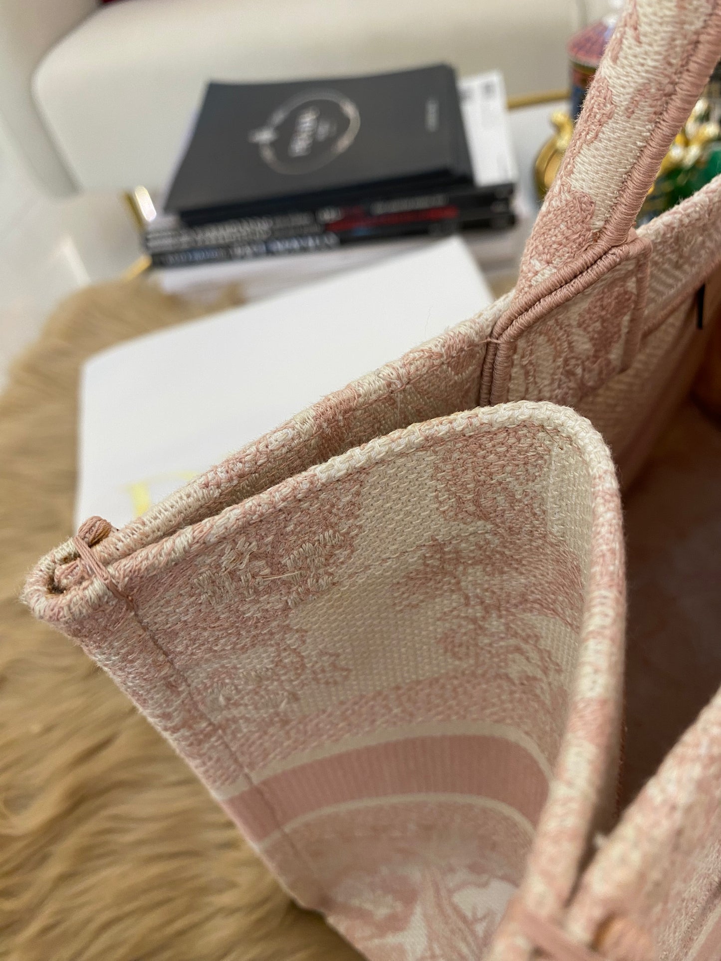 D Book Tote Pink Toile