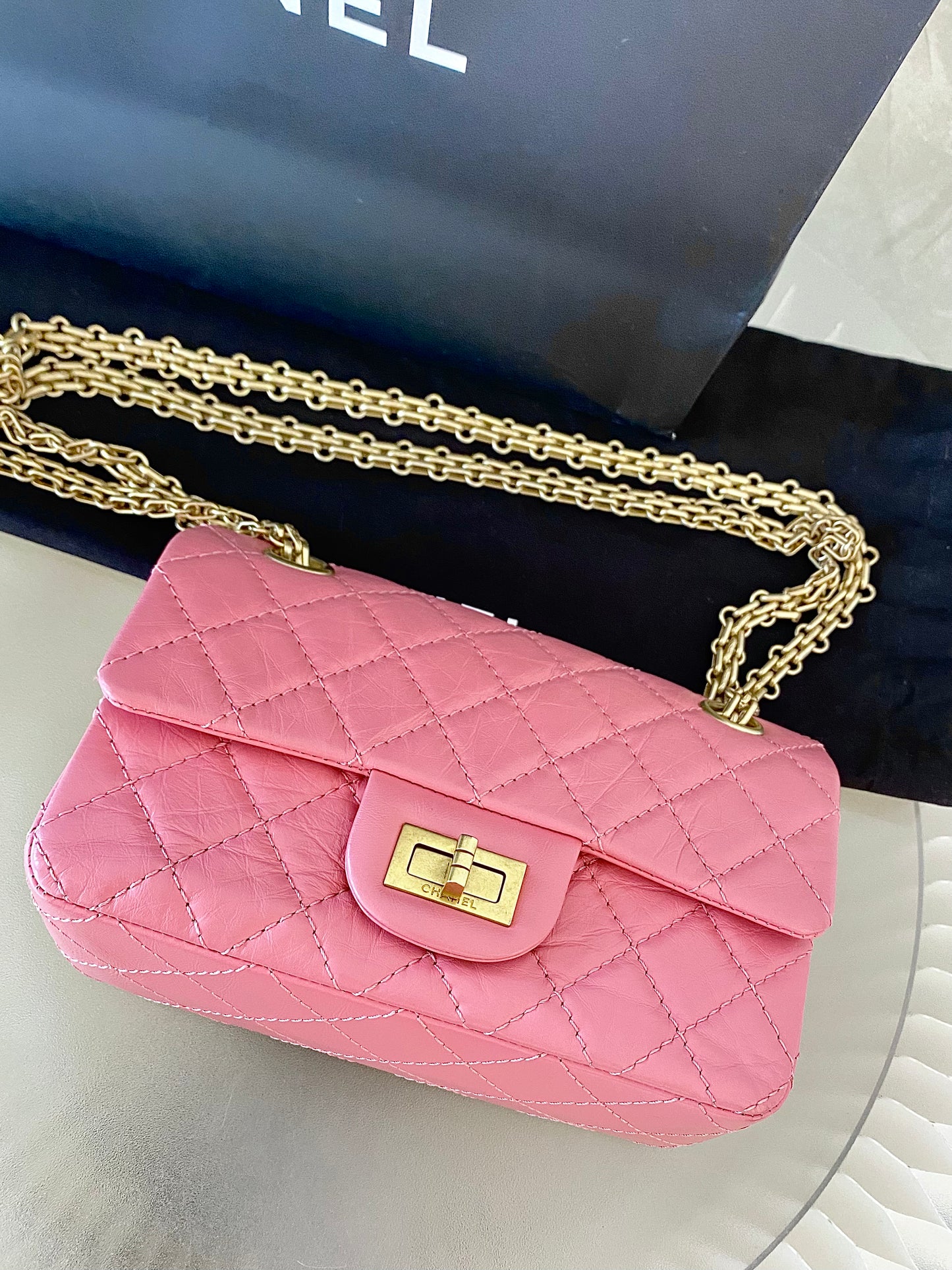 CHANEL Mini 2.55 Reissue Pink Flap Bag GHW