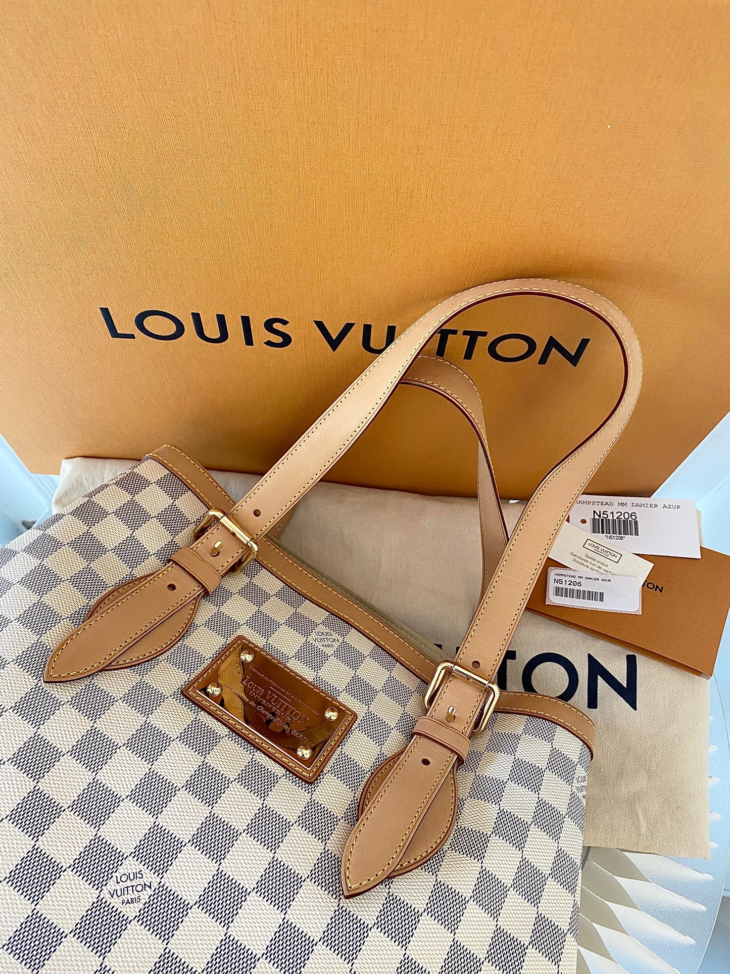 LOUIS VUITTON Azur Canvas Hampstead MM Bag