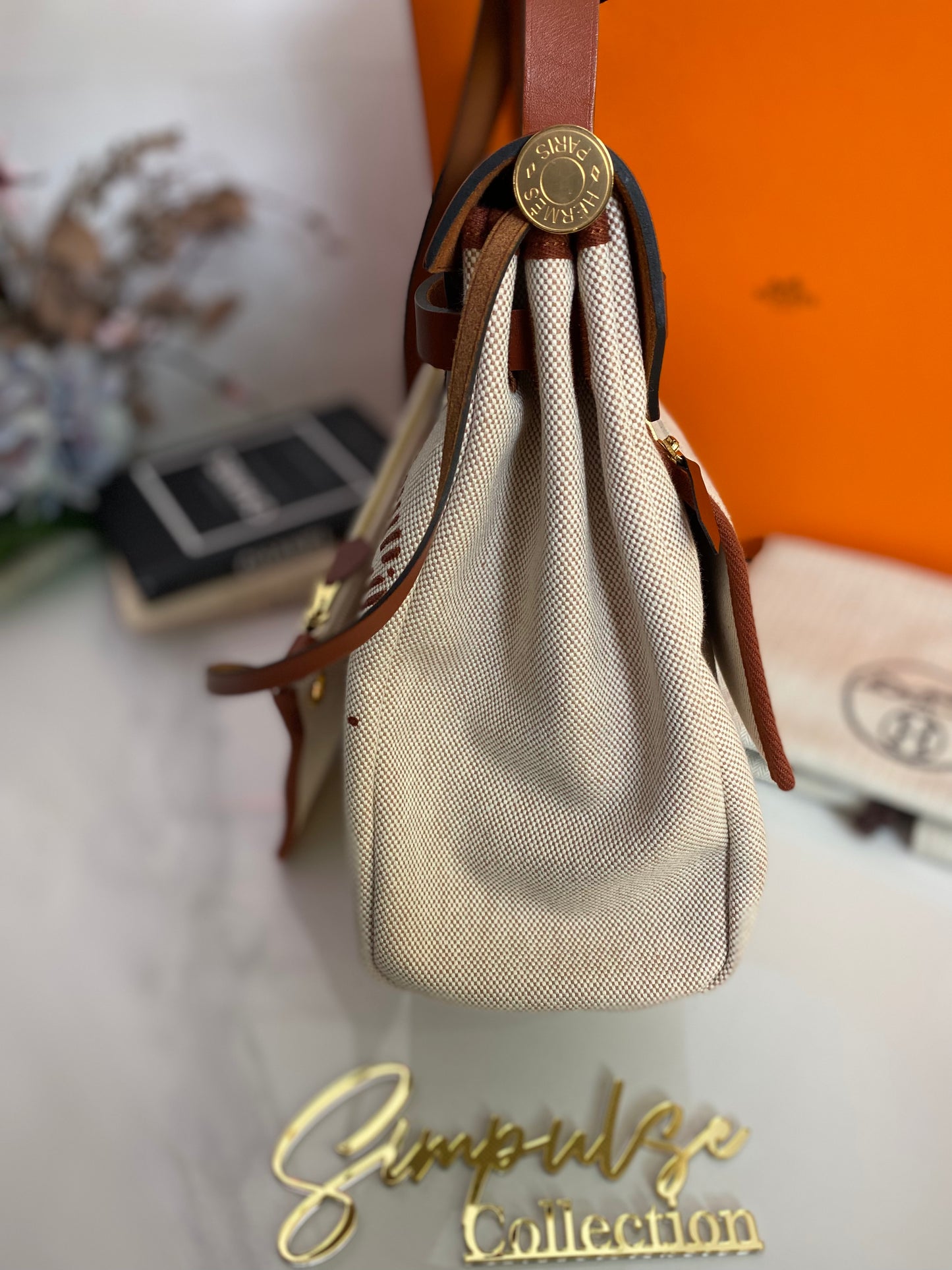 Hermes Herbag Zip Retourne 31 Pm Cuivre Ecru Beige