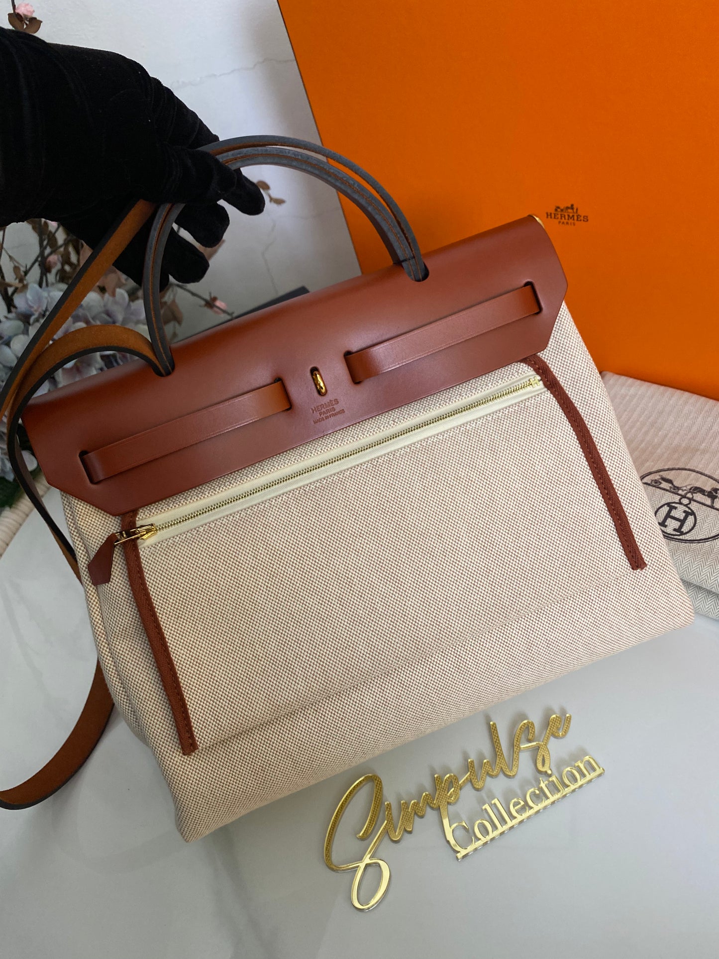Hermes Herbag Zip Retourne 31 Pm Cuivre Ecru Beige