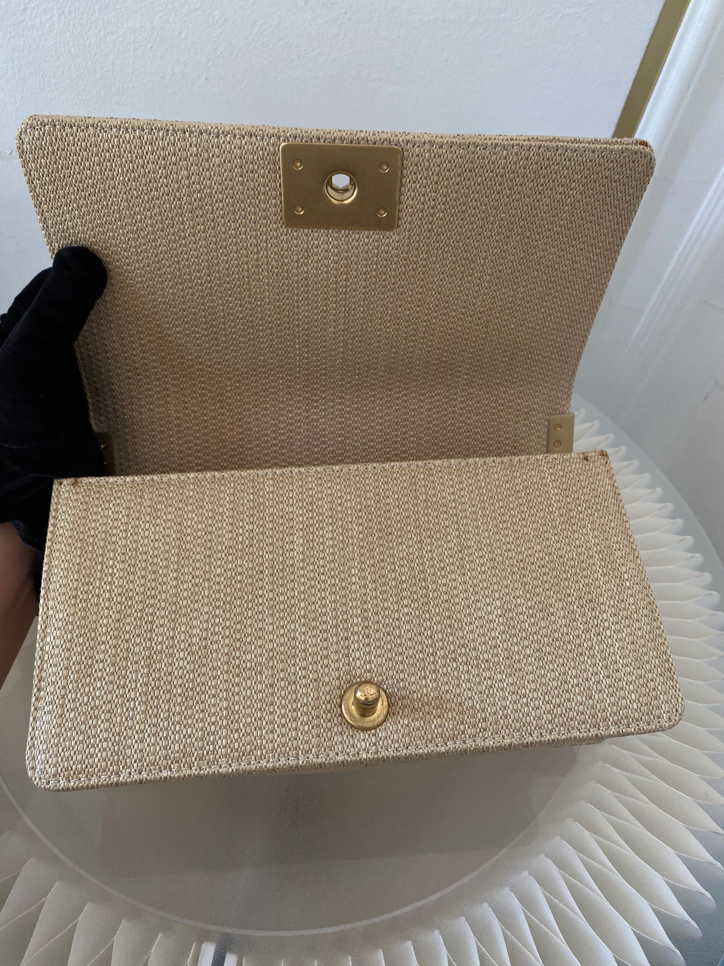 Chanel Leboy Old Medium Chevron Raffia & Leather in Beige/Pink w/ARGHW