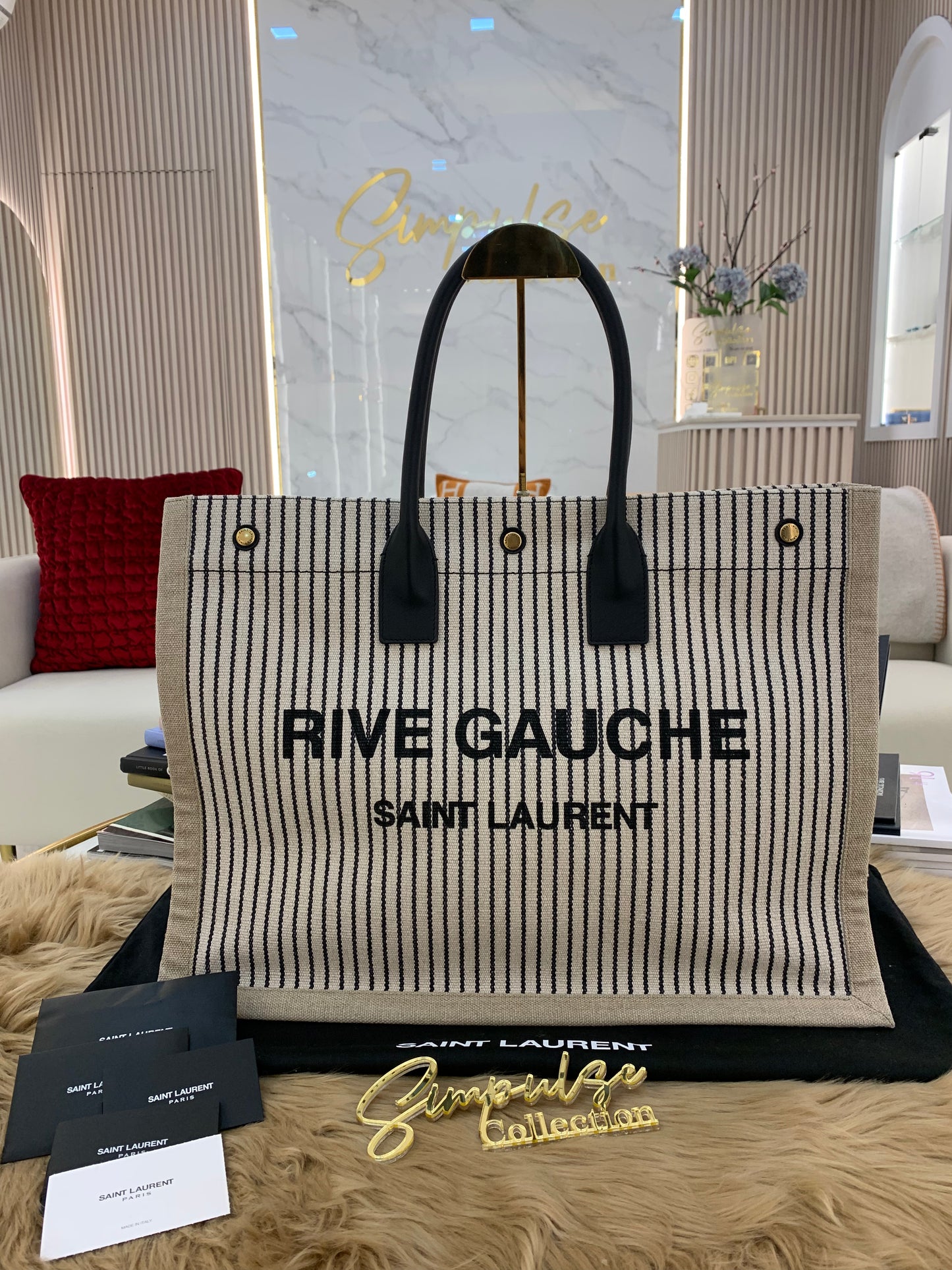 YSL Rive Gauche Large Tote Bag Stripe