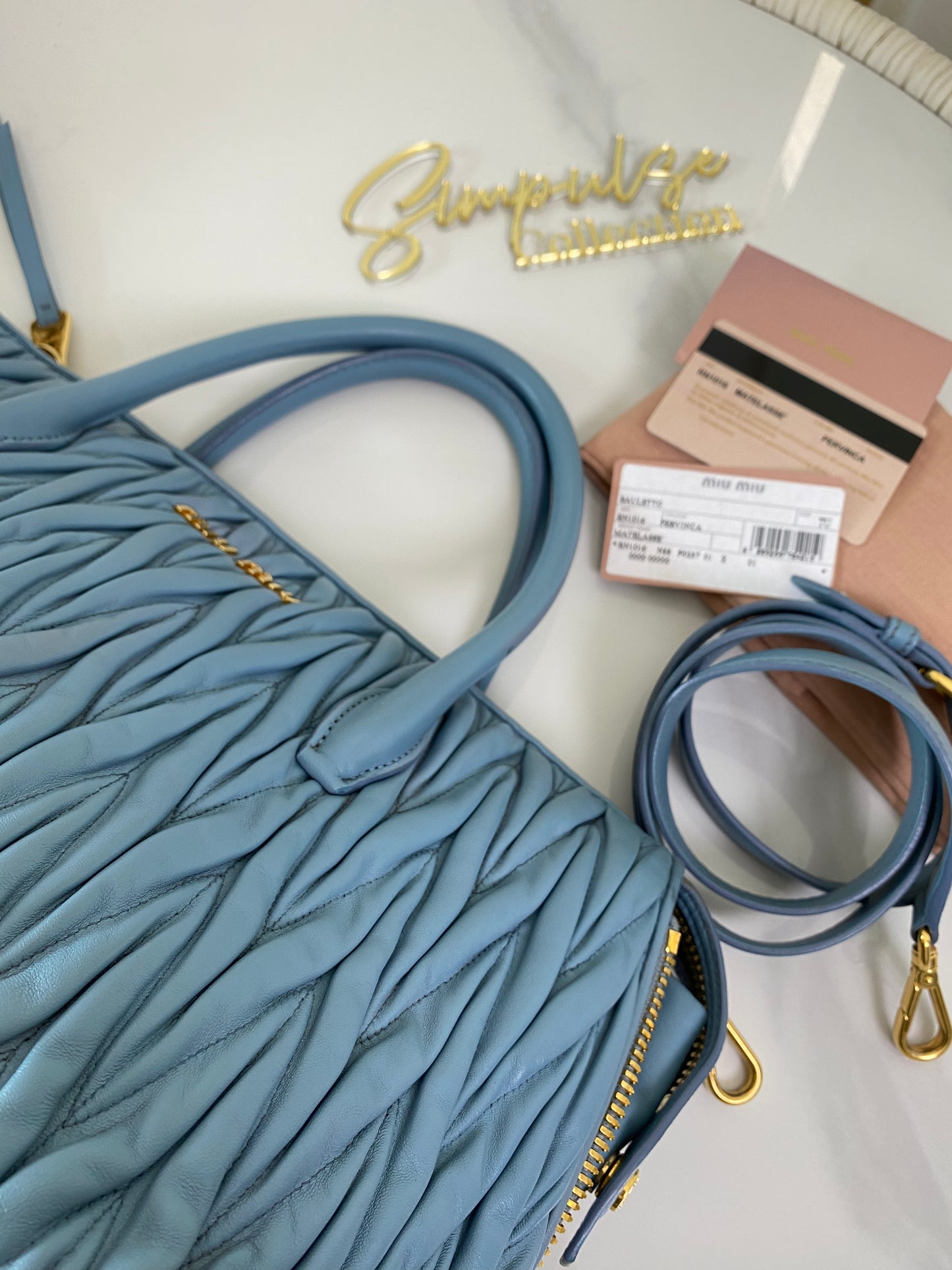 Miu Miu Pervinca Matellase Leather Tote GHW