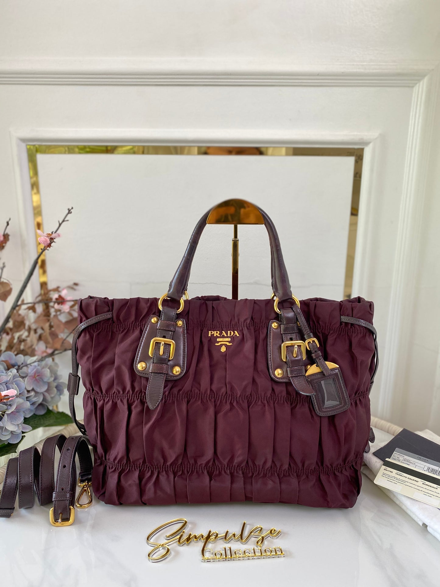 P Tessuto Nylon Gaufre Bordeaux Large Tote