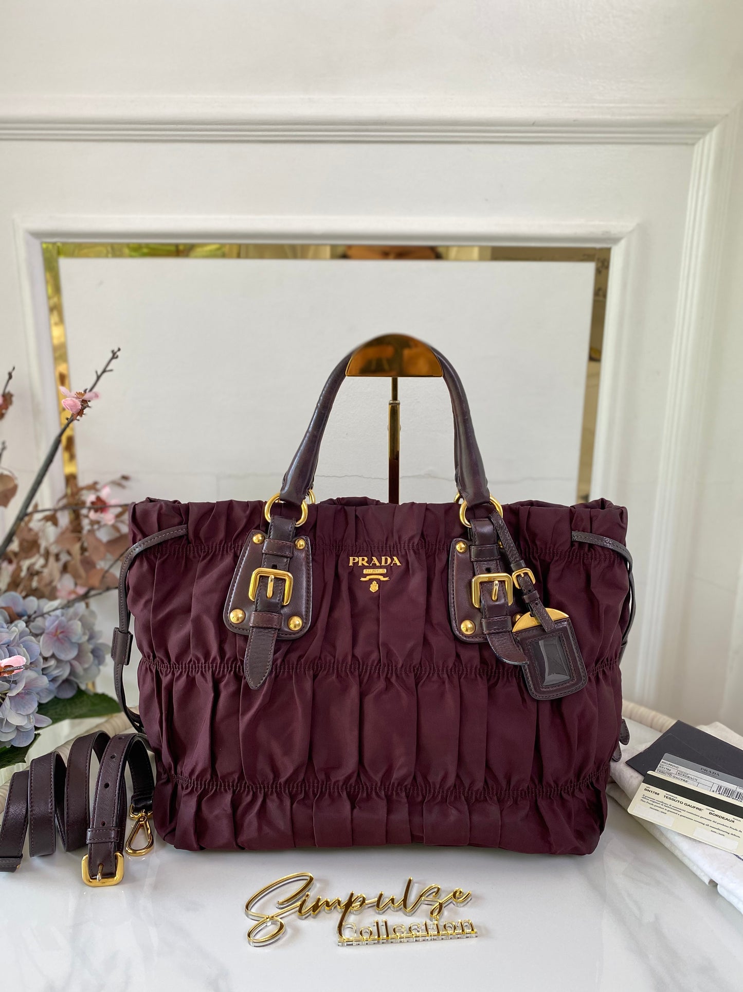 P Tessuto Nylon Gaufre Bordeaux Large Tote