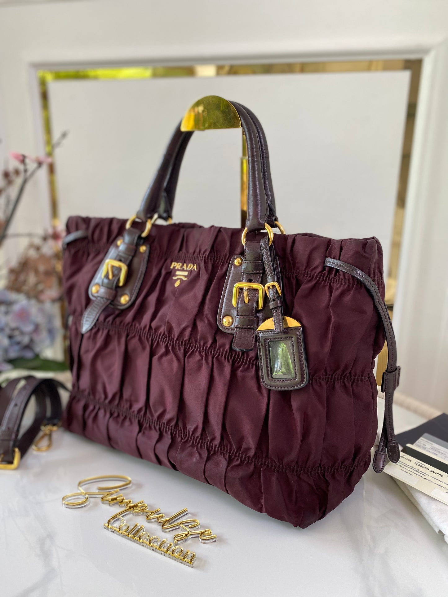 P Tessuto Nylon Gaufre Bordeaux Large Tote