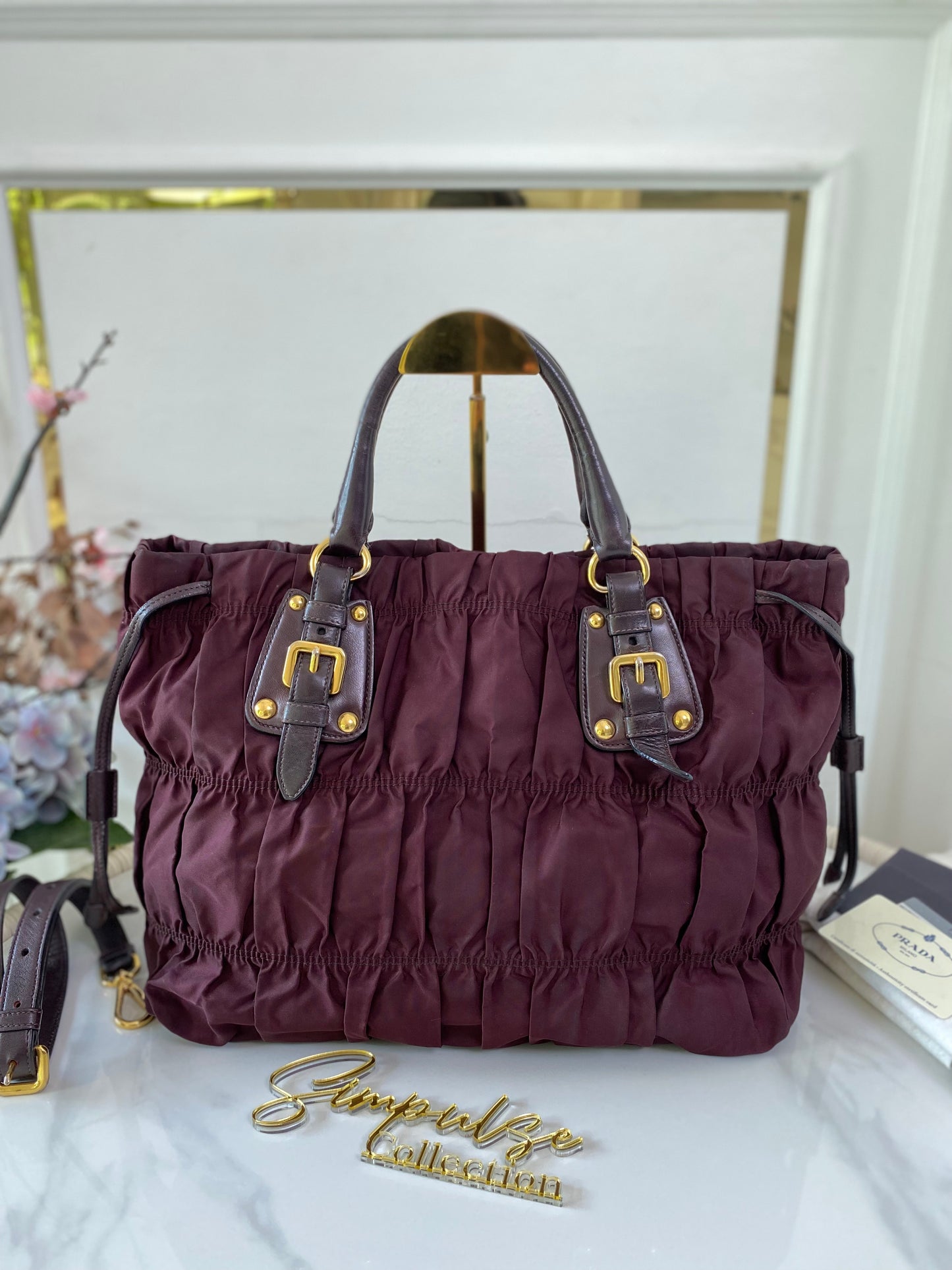 P Tessuto Nylon Gaufre Bordeaux Large Tote