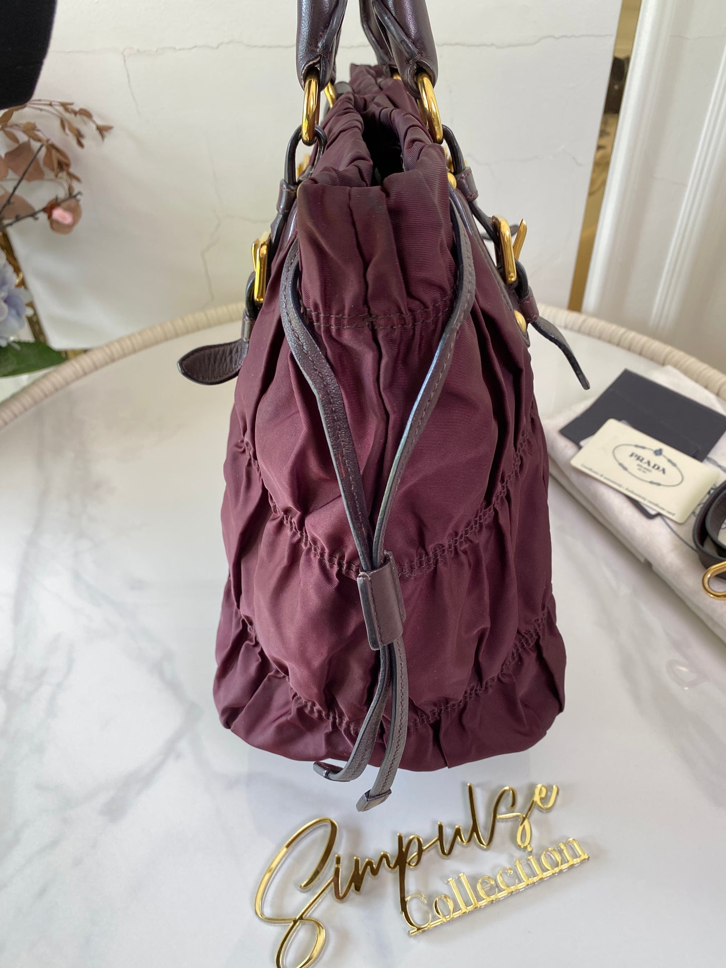P Tessuto Nylon Gaufre Bordeaux Large Tote