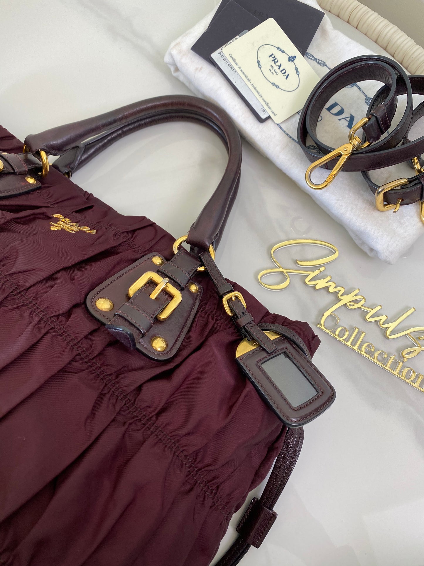 P Tessuto Nylon Gaufre Bordeaux Large Tote