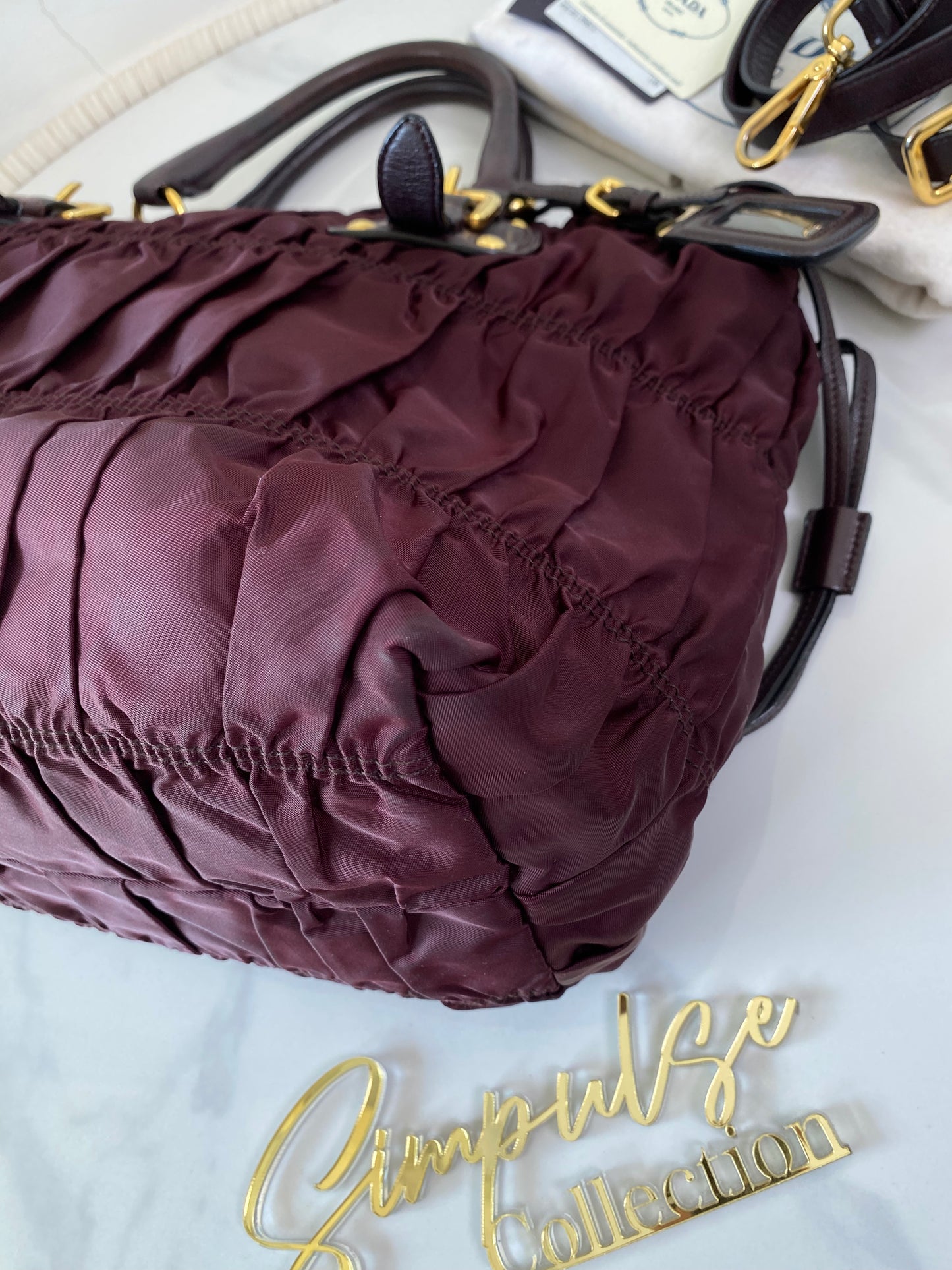 P Tessuto Nylon Gaufre Bordeaux Large Tote