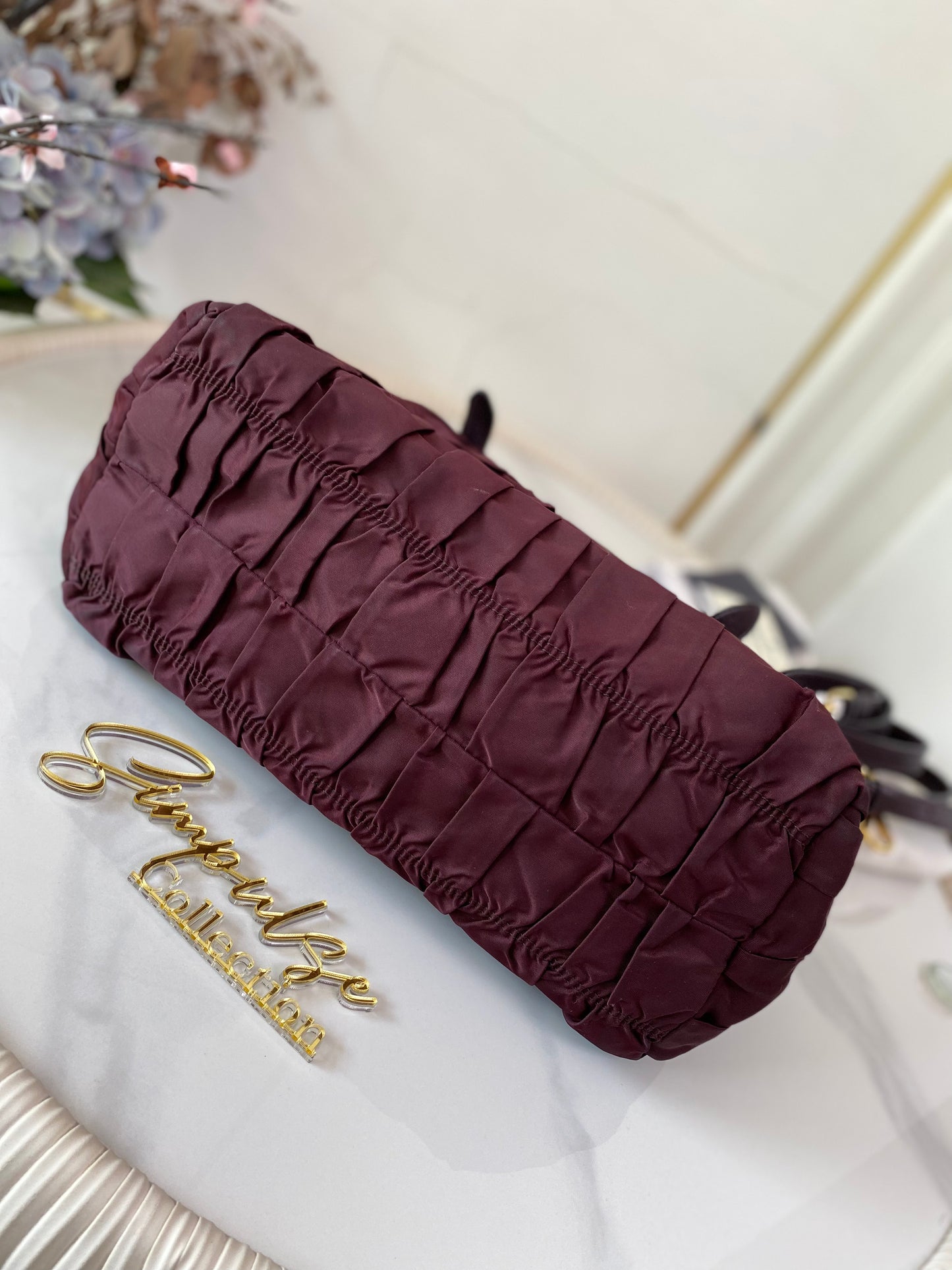 P Tessuto Nylon Gaufre Bordeaux Large Tote