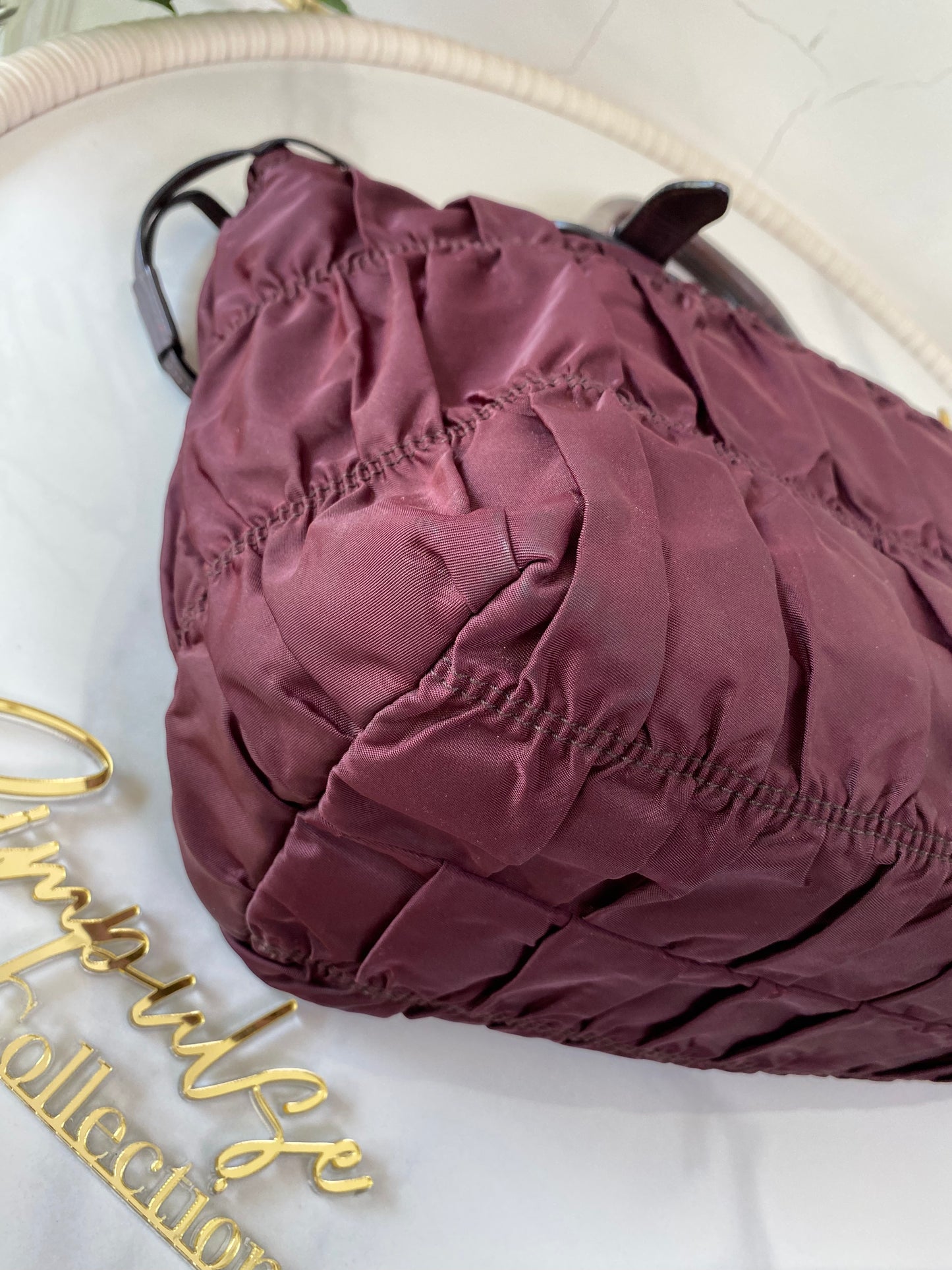 P Tessuto Nylon Gaufre Bordeaux Large Tote