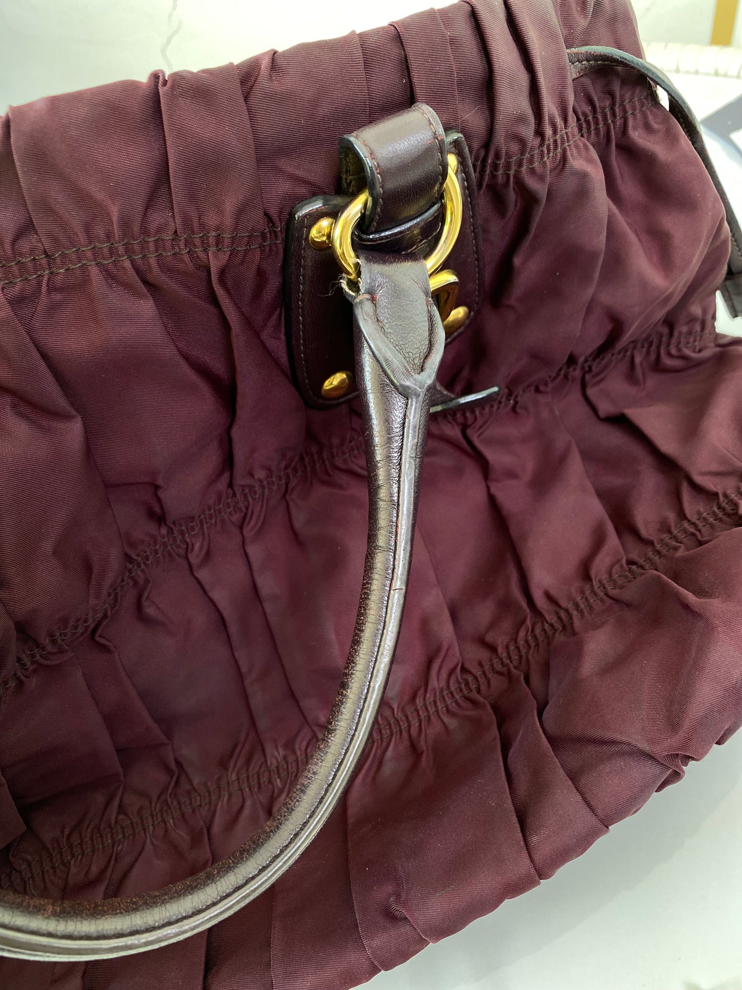 P Tessuto Nylon Gaufre Bordeaux Large Tote