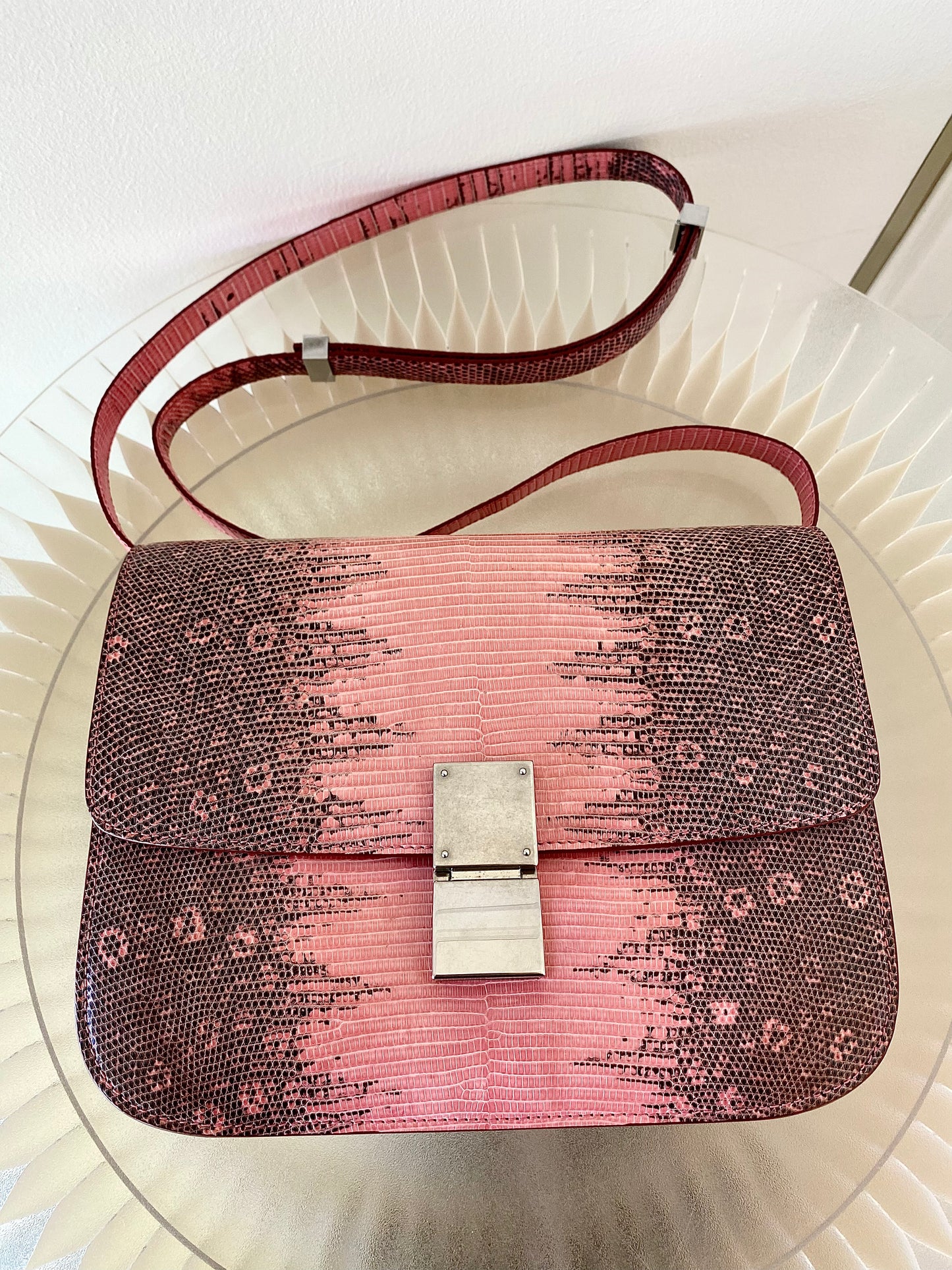 CELINE Medium Classic Box Pink/Grey Lizard Bag