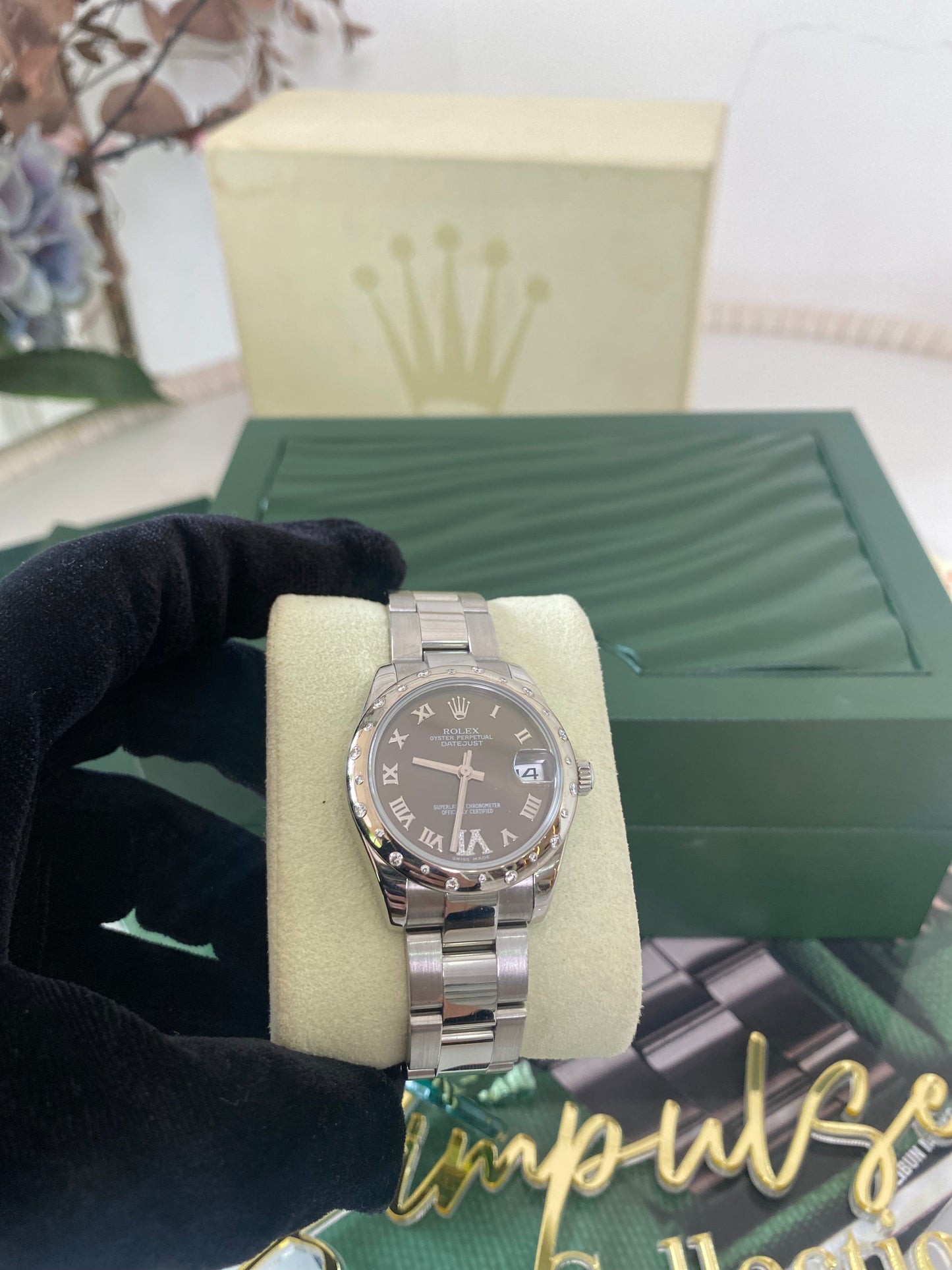 R OP Datejust Dome Diamond Dark Grey Dial w/ Dia on 6
