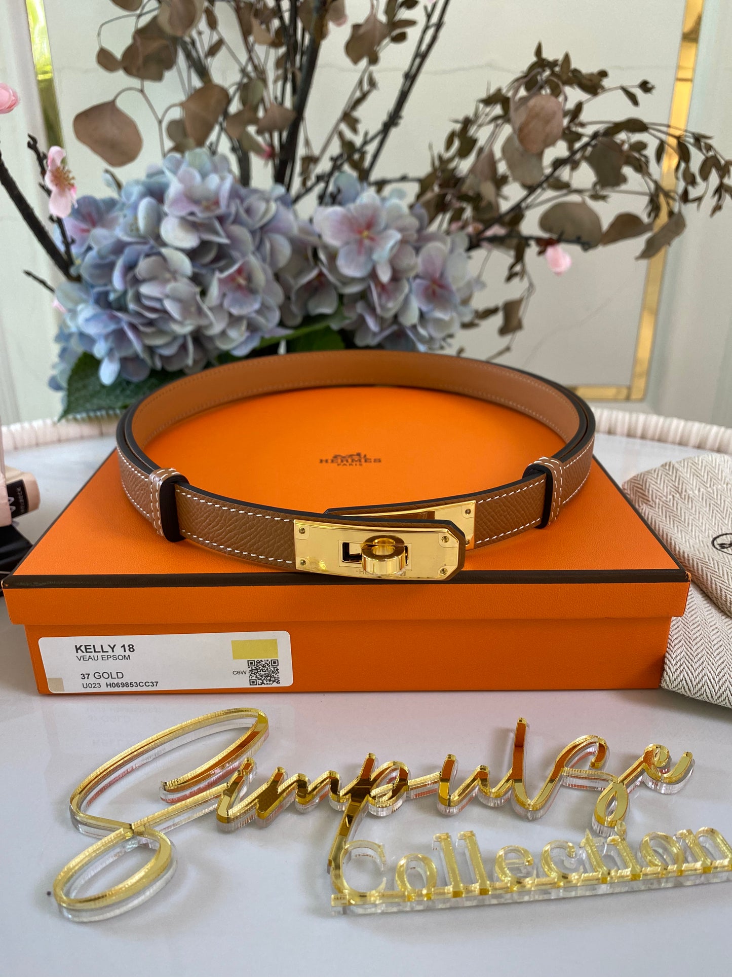 H Kelly Gold Tan Belt GHW