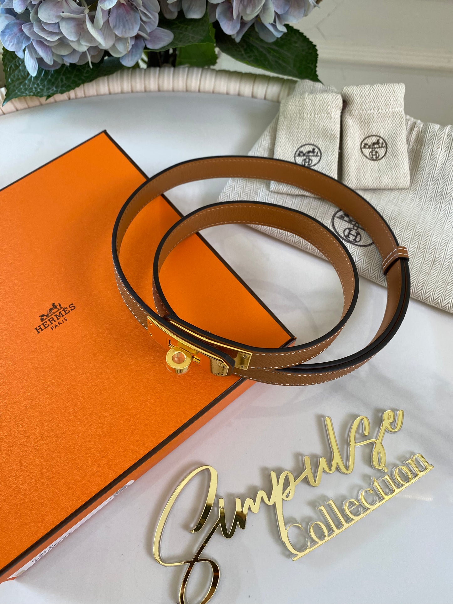 H Kelly Gold Tan Belt GHW