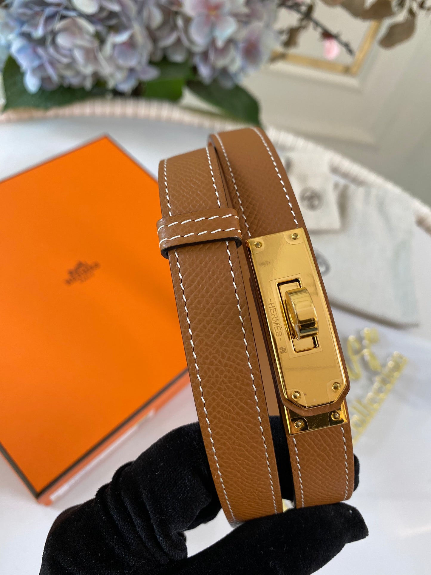 H Kelly Gold Tan Belt GHW