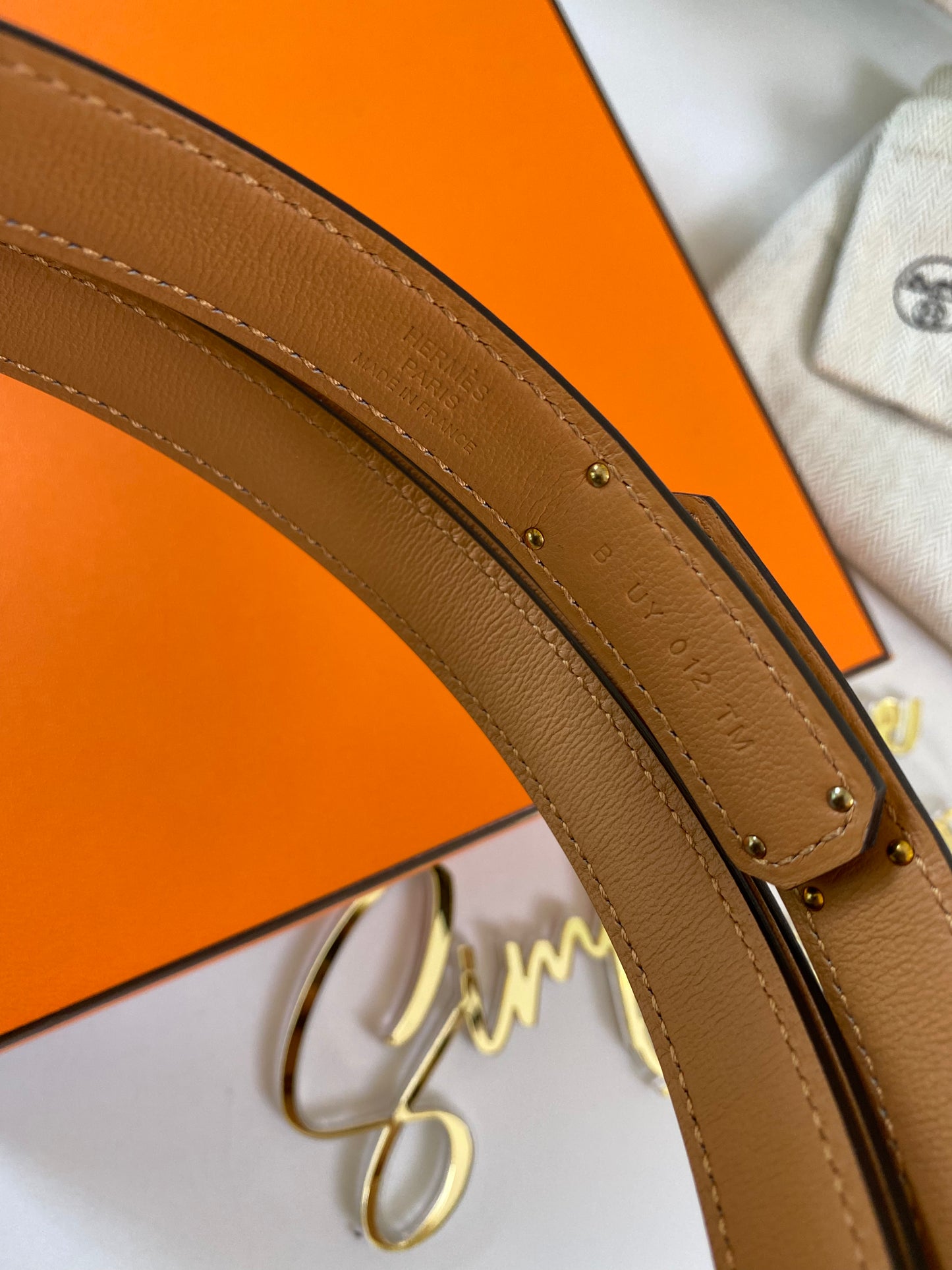H Kelly Gold Tan Belt GHW
