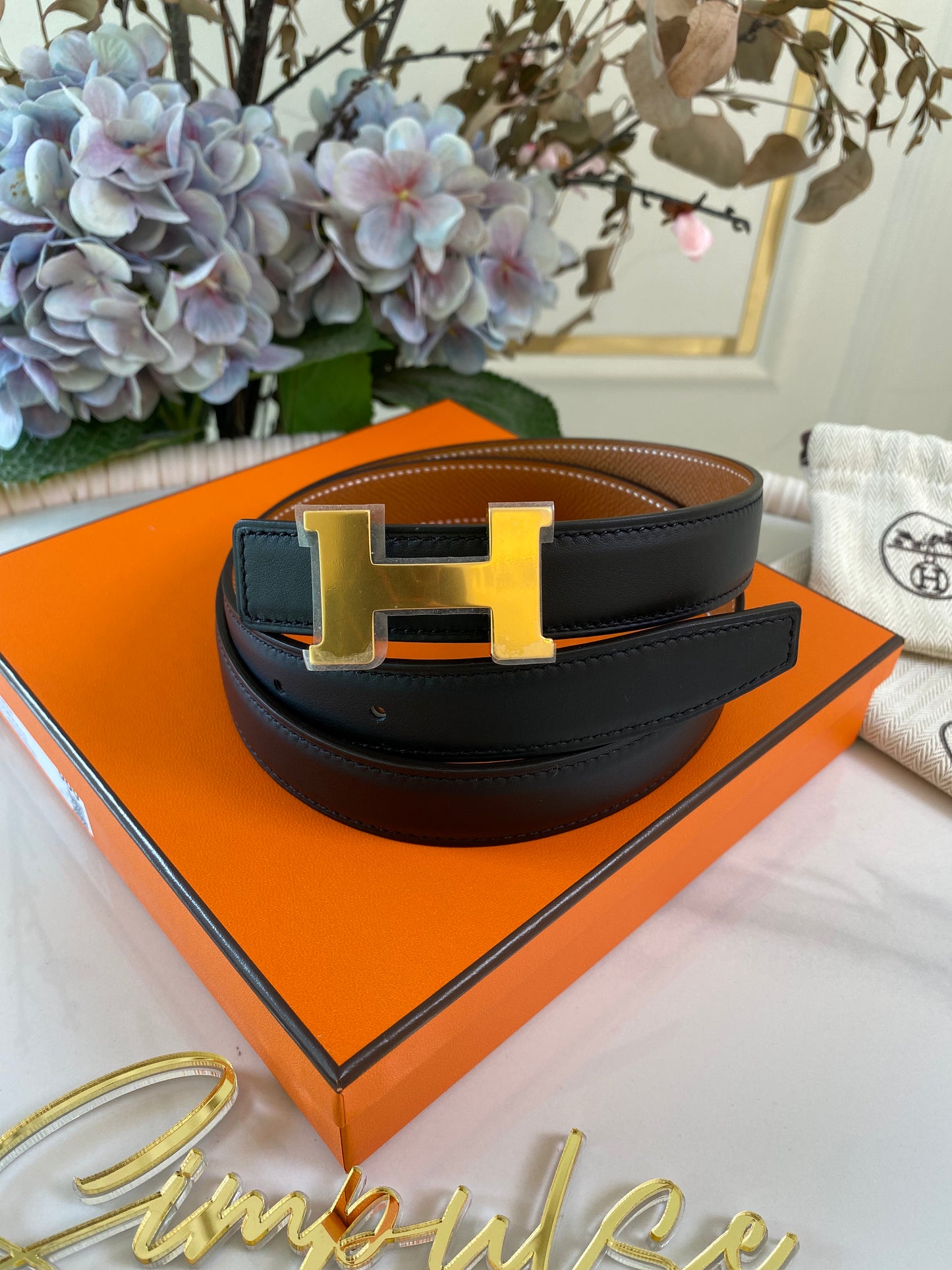 H Reversible Black/Gold Tan Belt