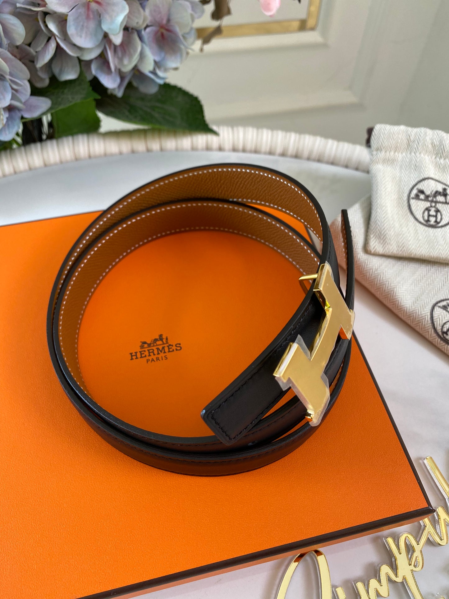 H Reversible Black/Gold Tan Belt