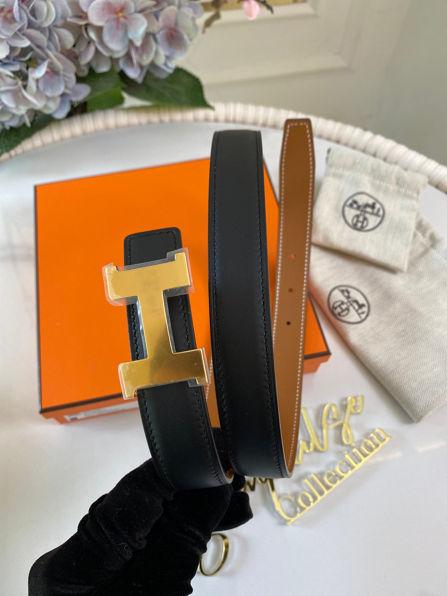H Reversible Black/Gold Tan Belt