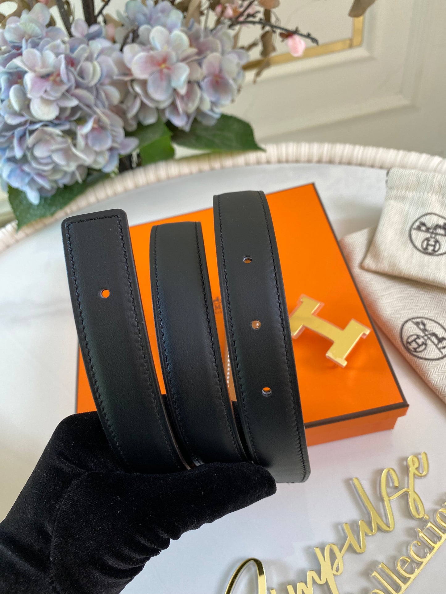 H Reversible Black/Gold Tan Belt