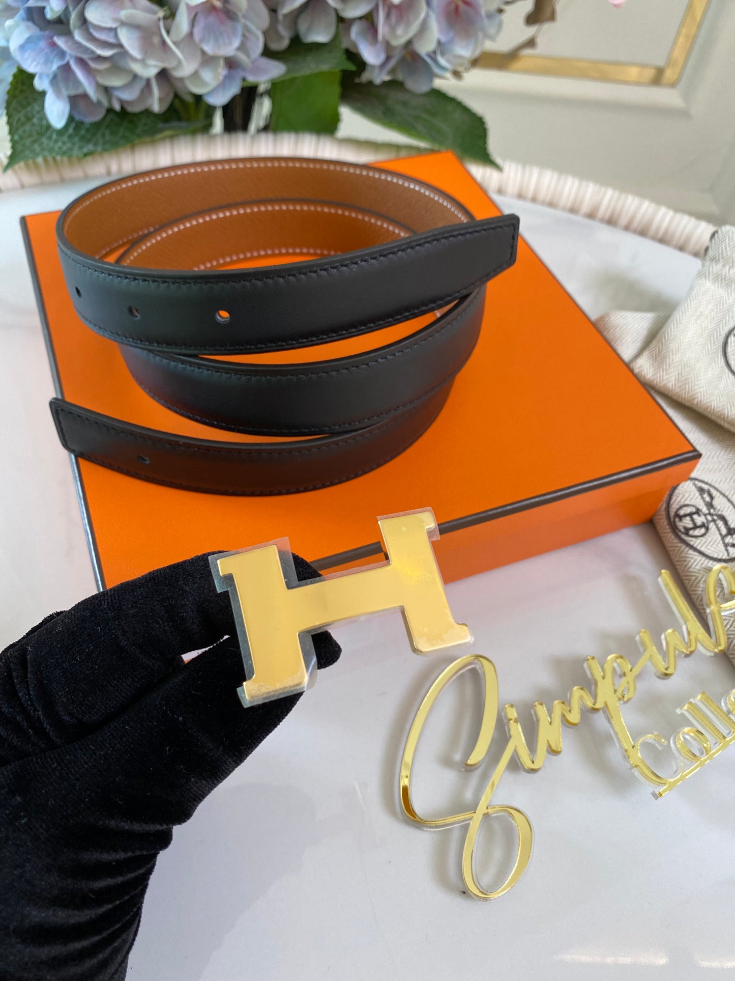 H Reversible Black/Gold Tan Belt