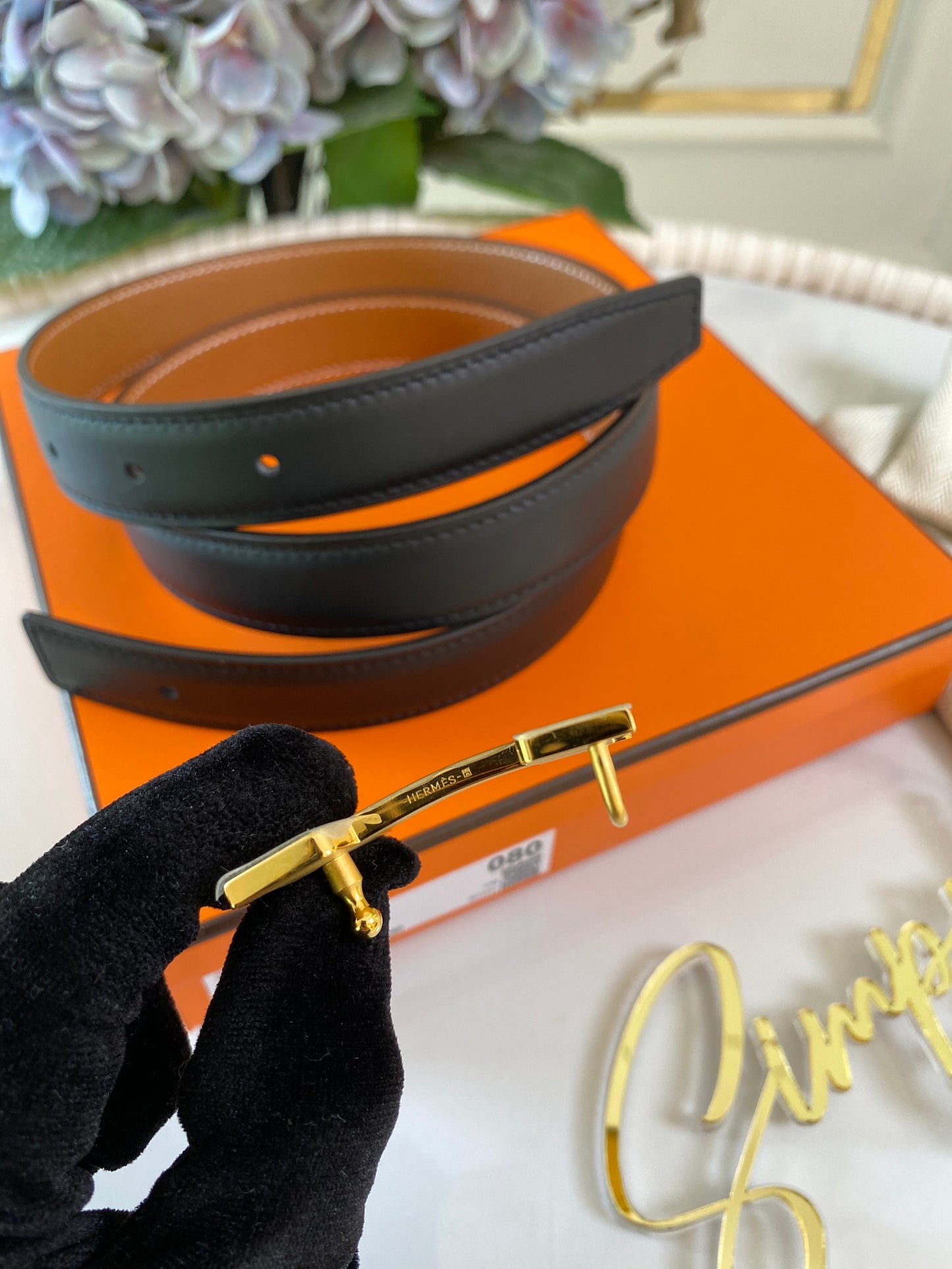 H Reversible Black/Gold Tan Belt