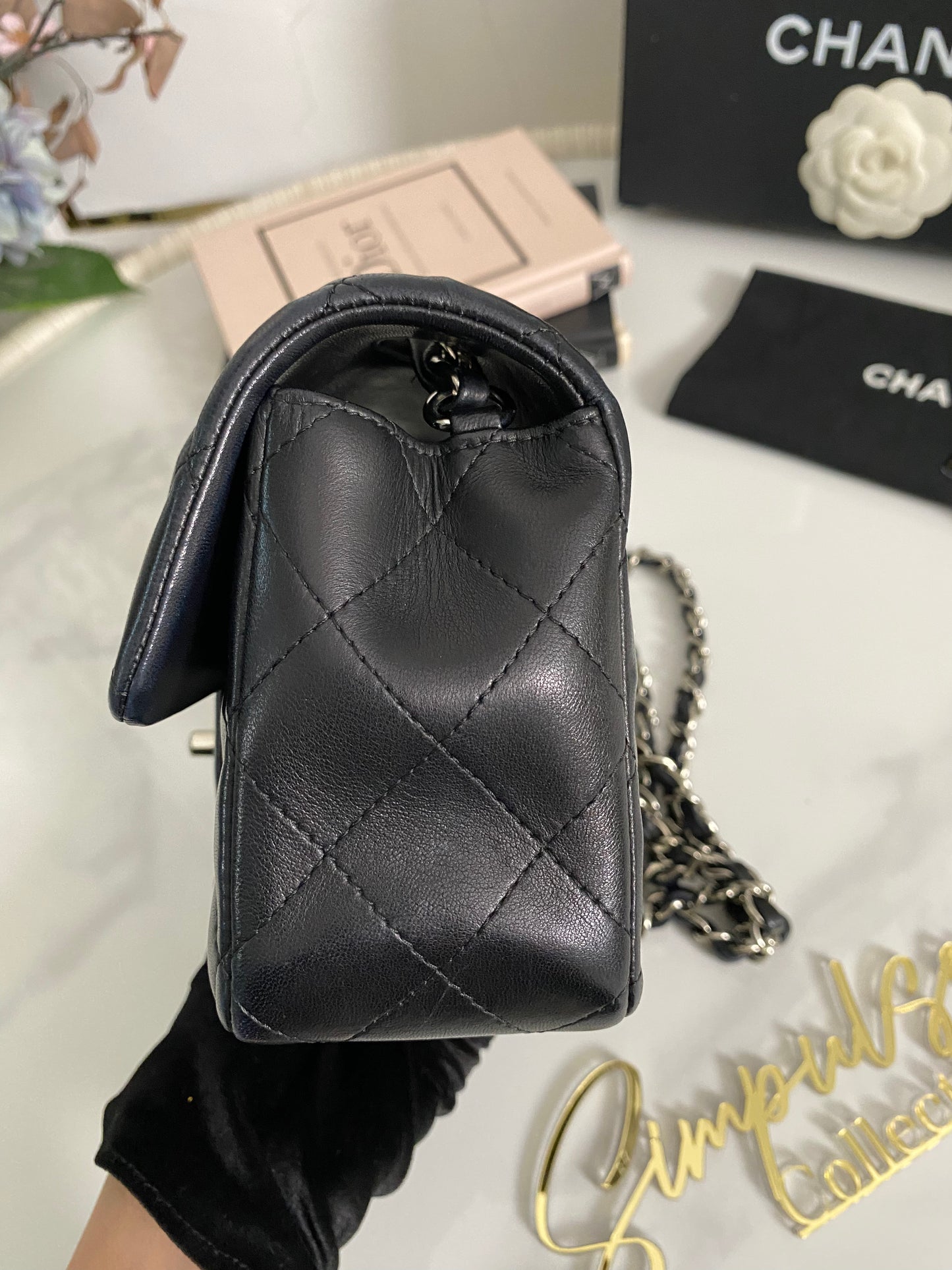 C Mini Rec Black in Lambskin Leather SHW