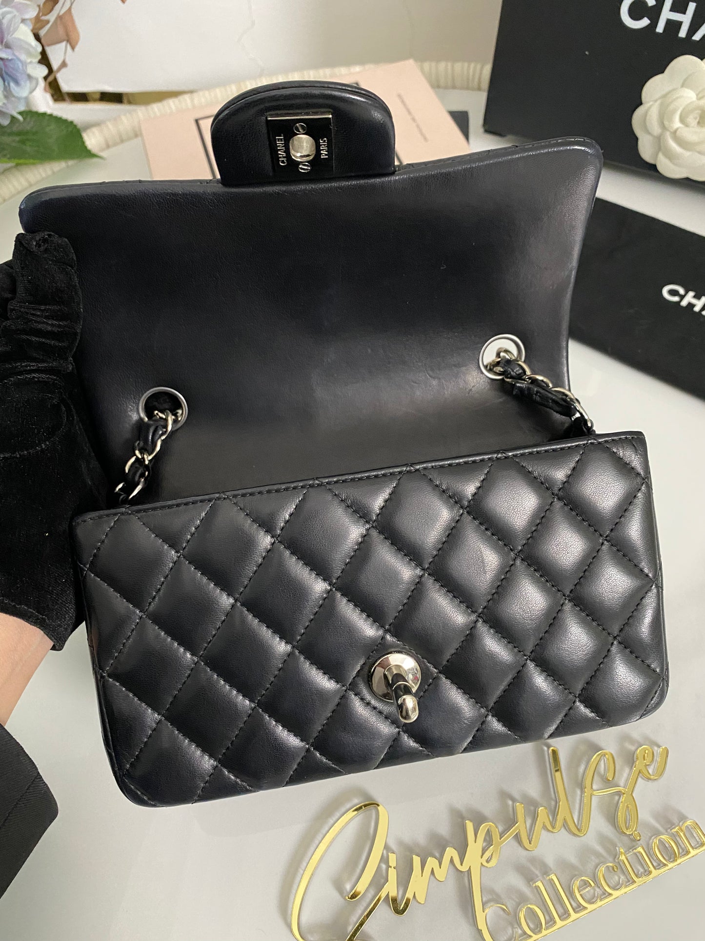 C Mini Rec Black in Lambskin Leather SHW